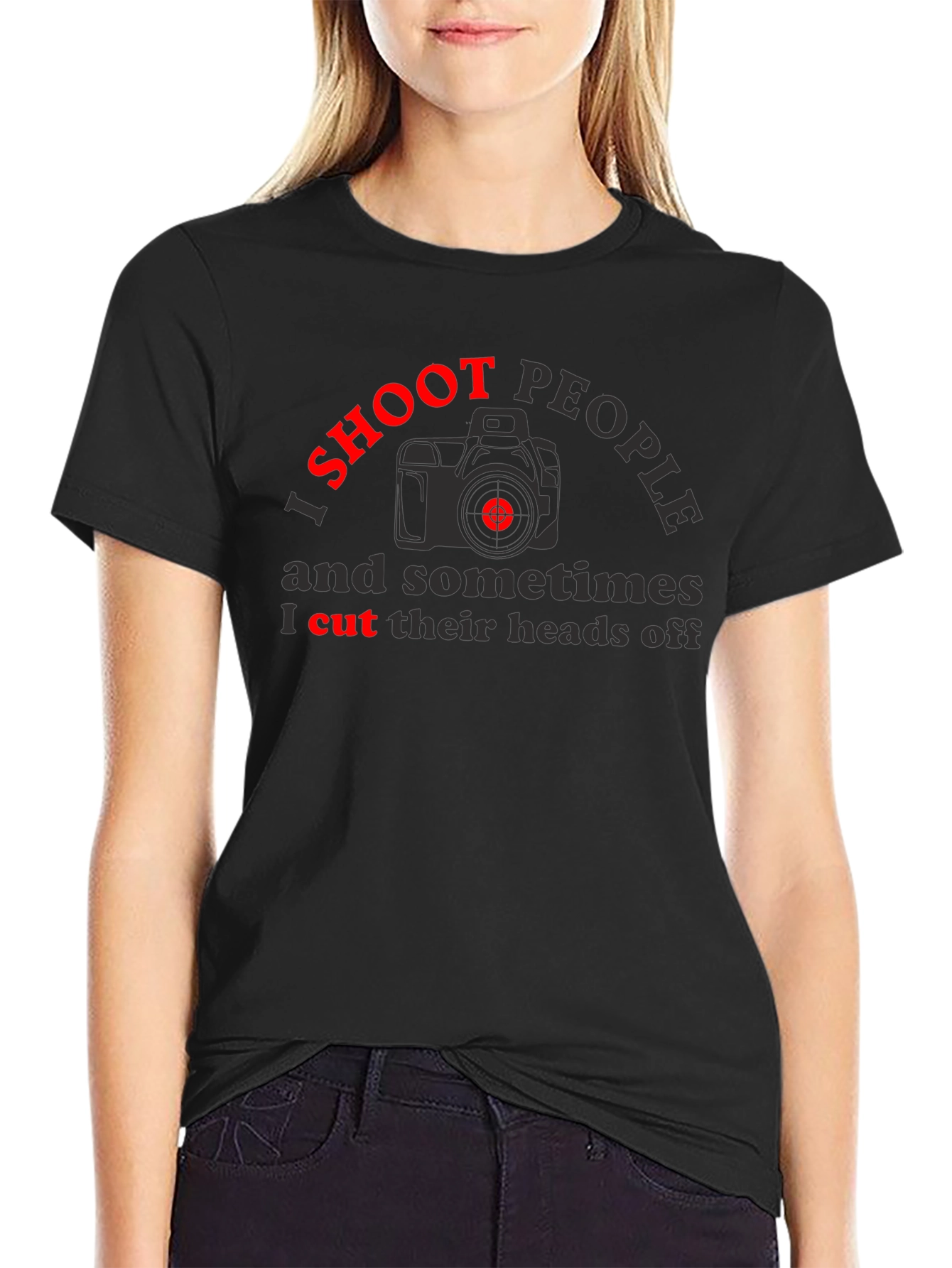 Black I Shoot People T-Shirt - Photography Humor Tee view 2