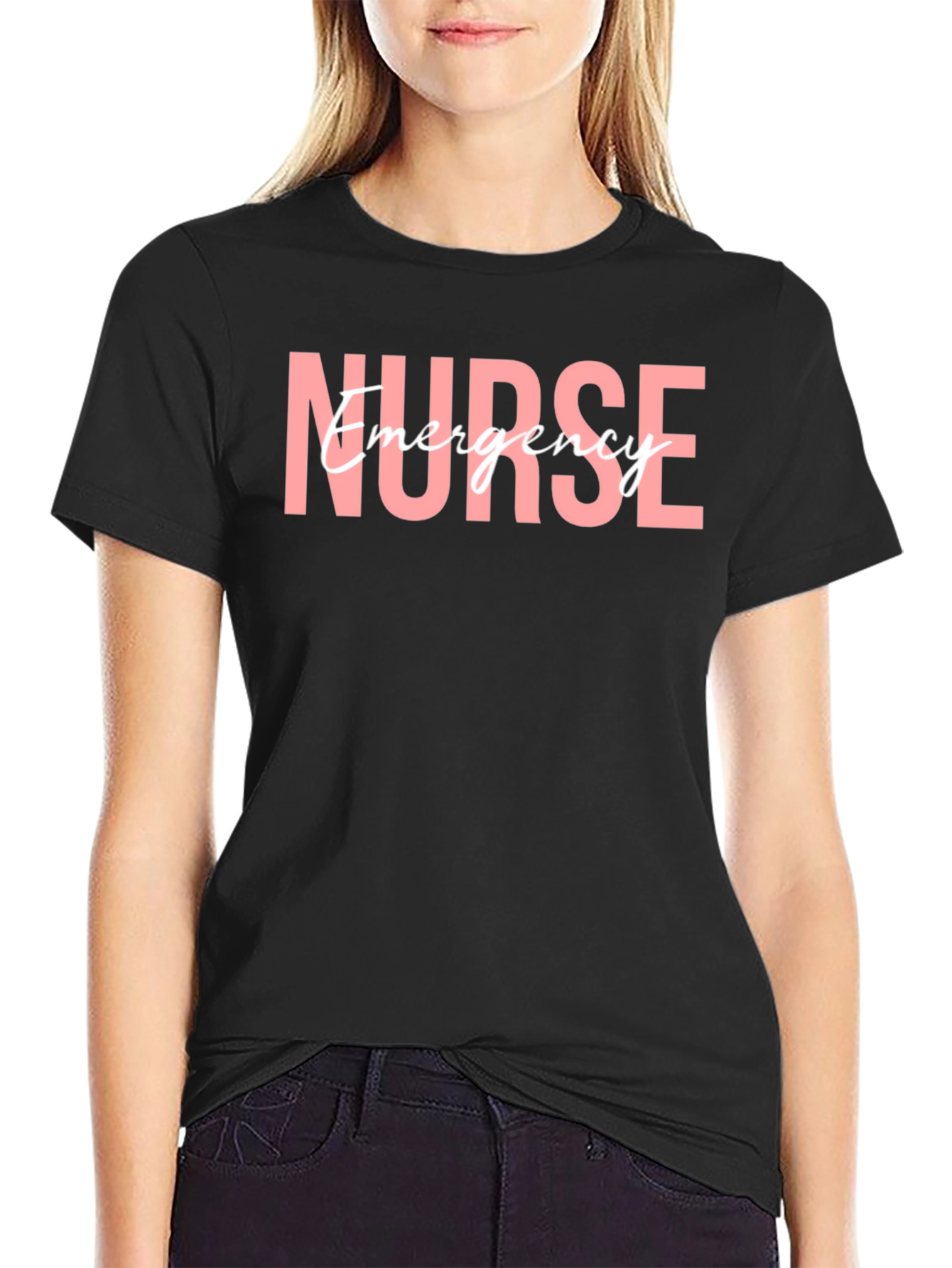 Black Emergency Nurse T-Shirt, Medical Staff Apparel view 2