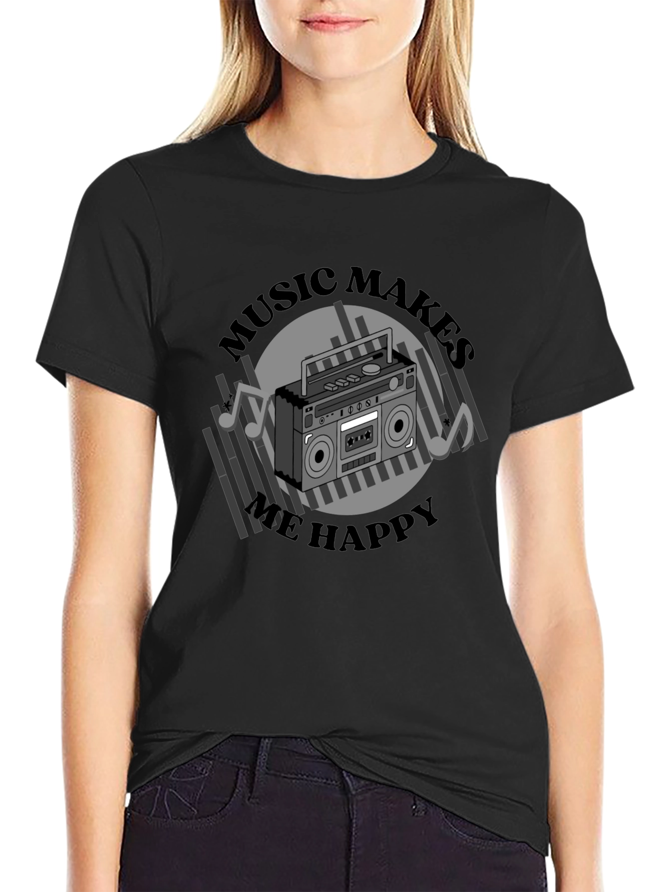 Black Music Makes Me Happy Black Graphic Tee view 2