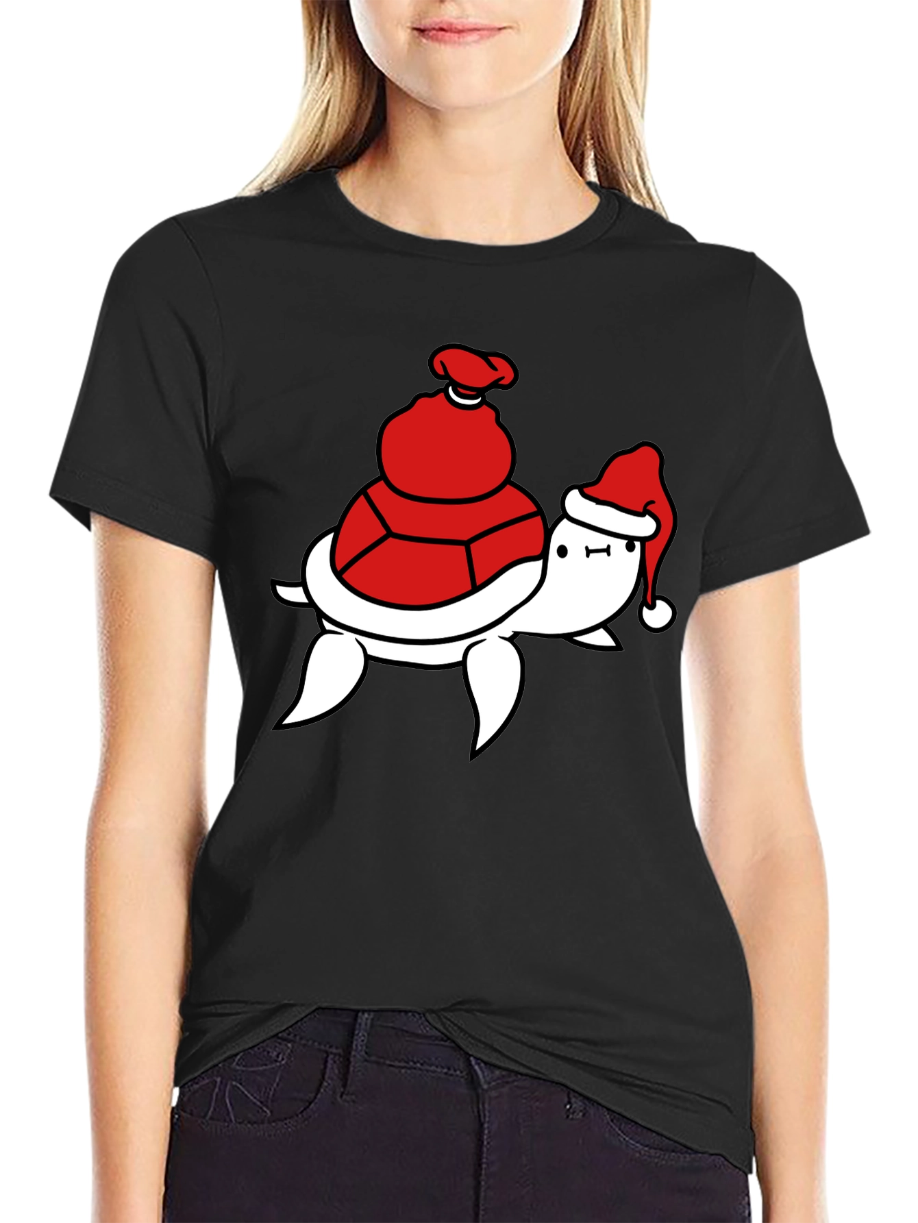 Black Festive Turtle T-Shirt - Holiday Ready view 2