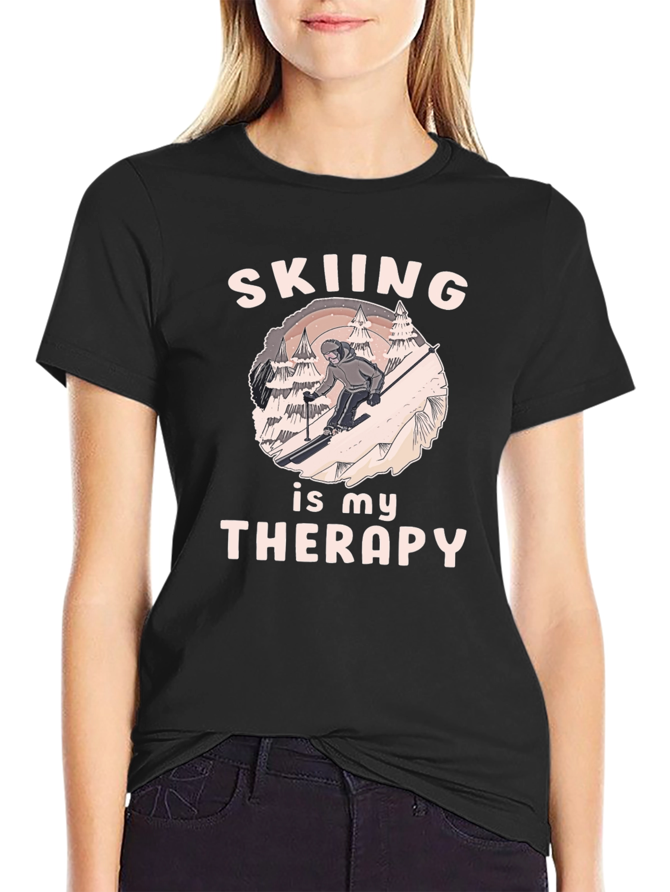 Black Skiing Therapy T-Shirt - Winter Sport Apparel view 2