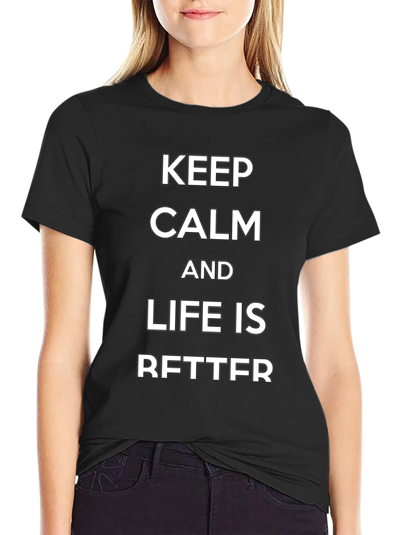 Black Keep Calm Funny Graphic Tee view 2