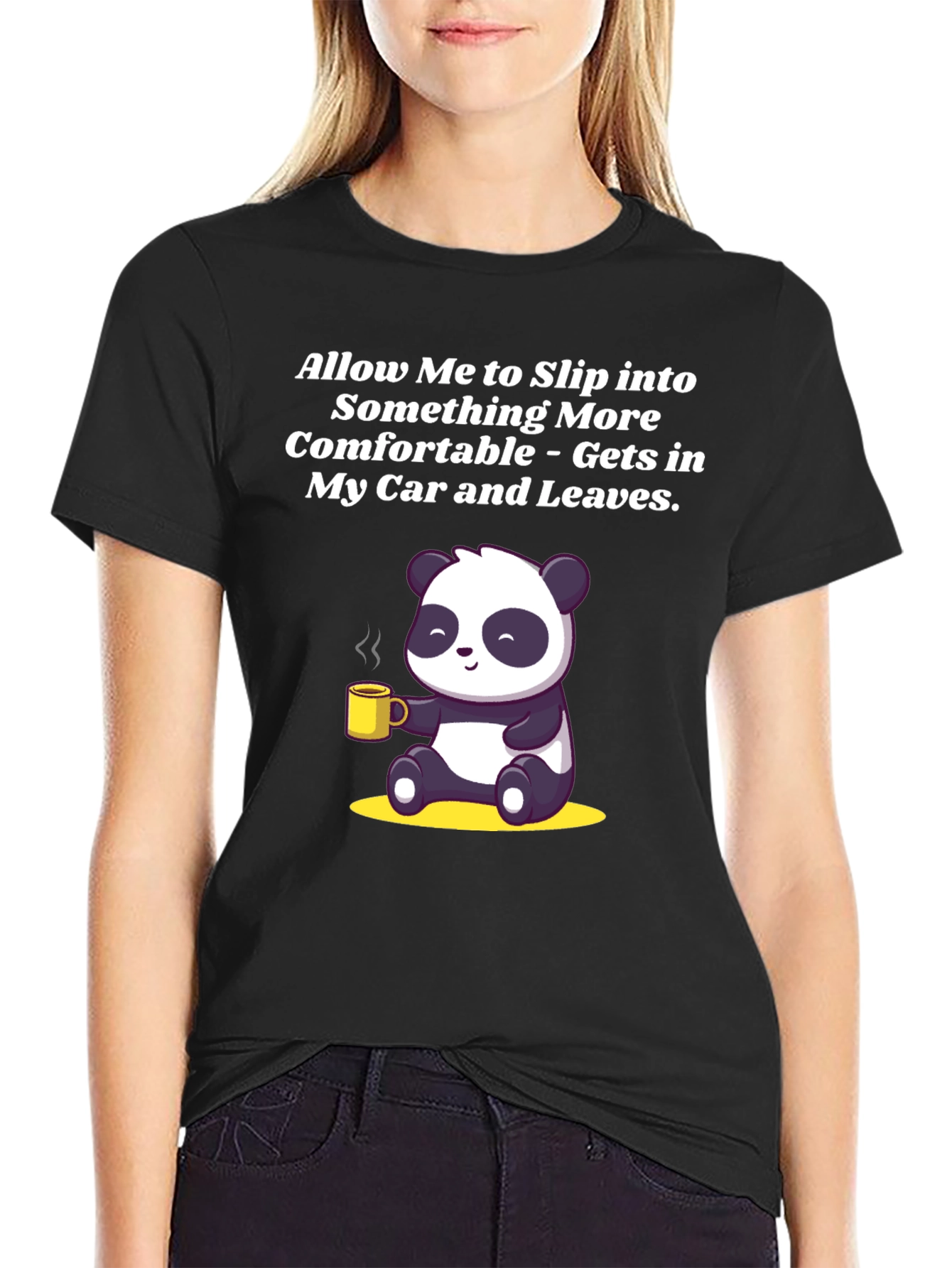 Black Funny Panda Graphic T-Shirt - Allow Me to Slip Into Something More Comfortable view 2