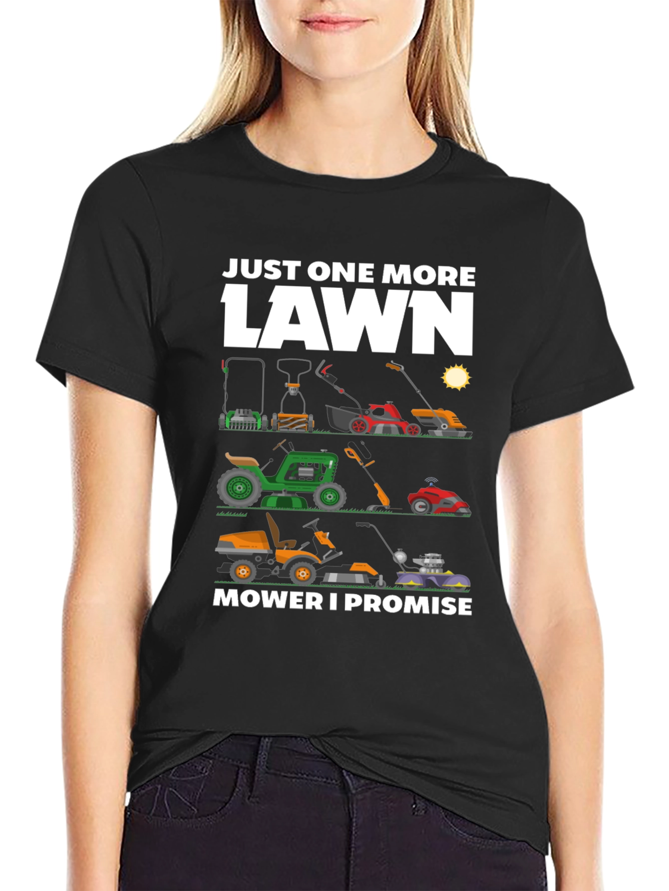 Black Just One More Lawn Mower T-Shirt view 2