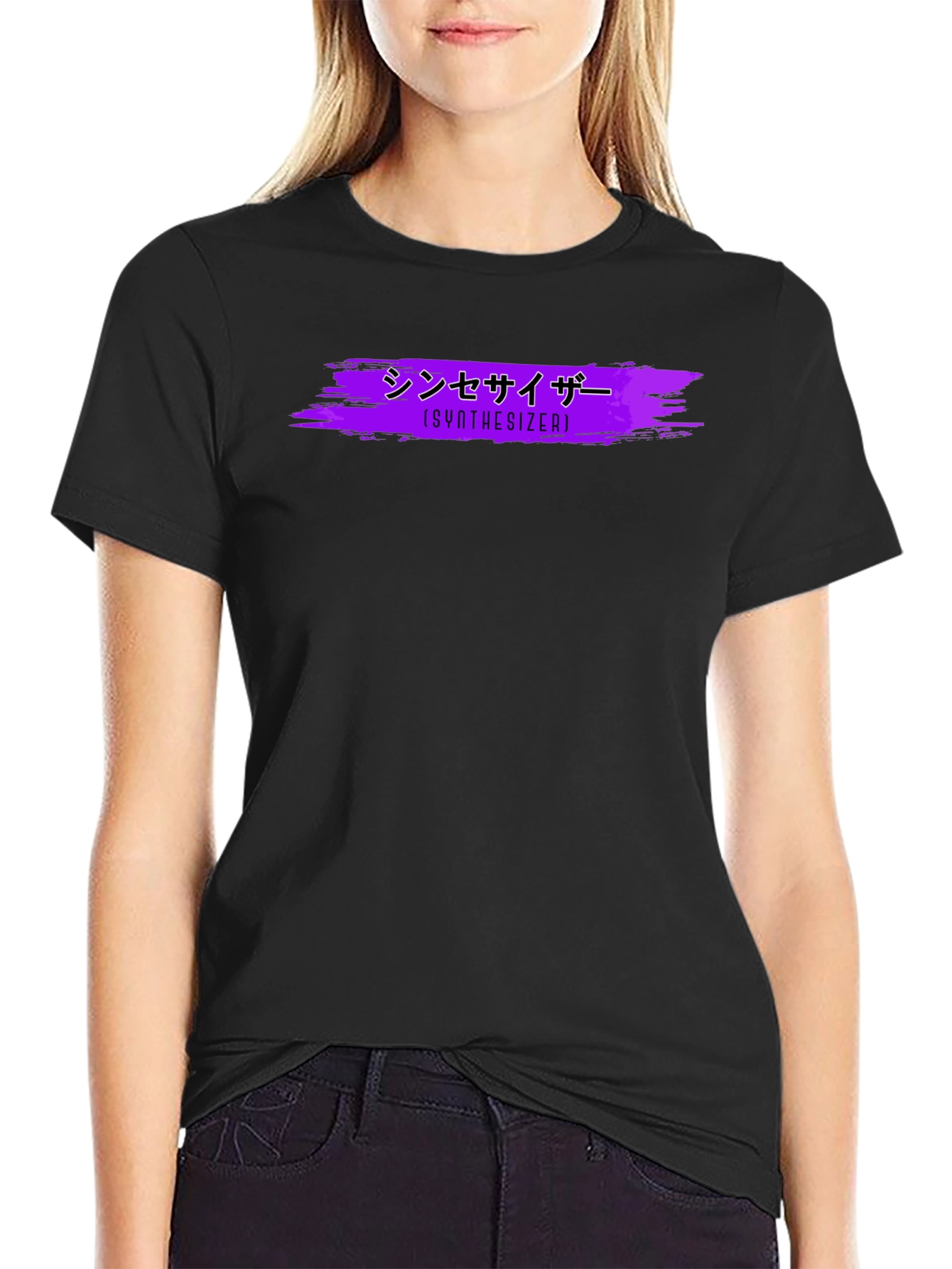 Black Synthwave Style Synthesizer Graphic Tee view 2