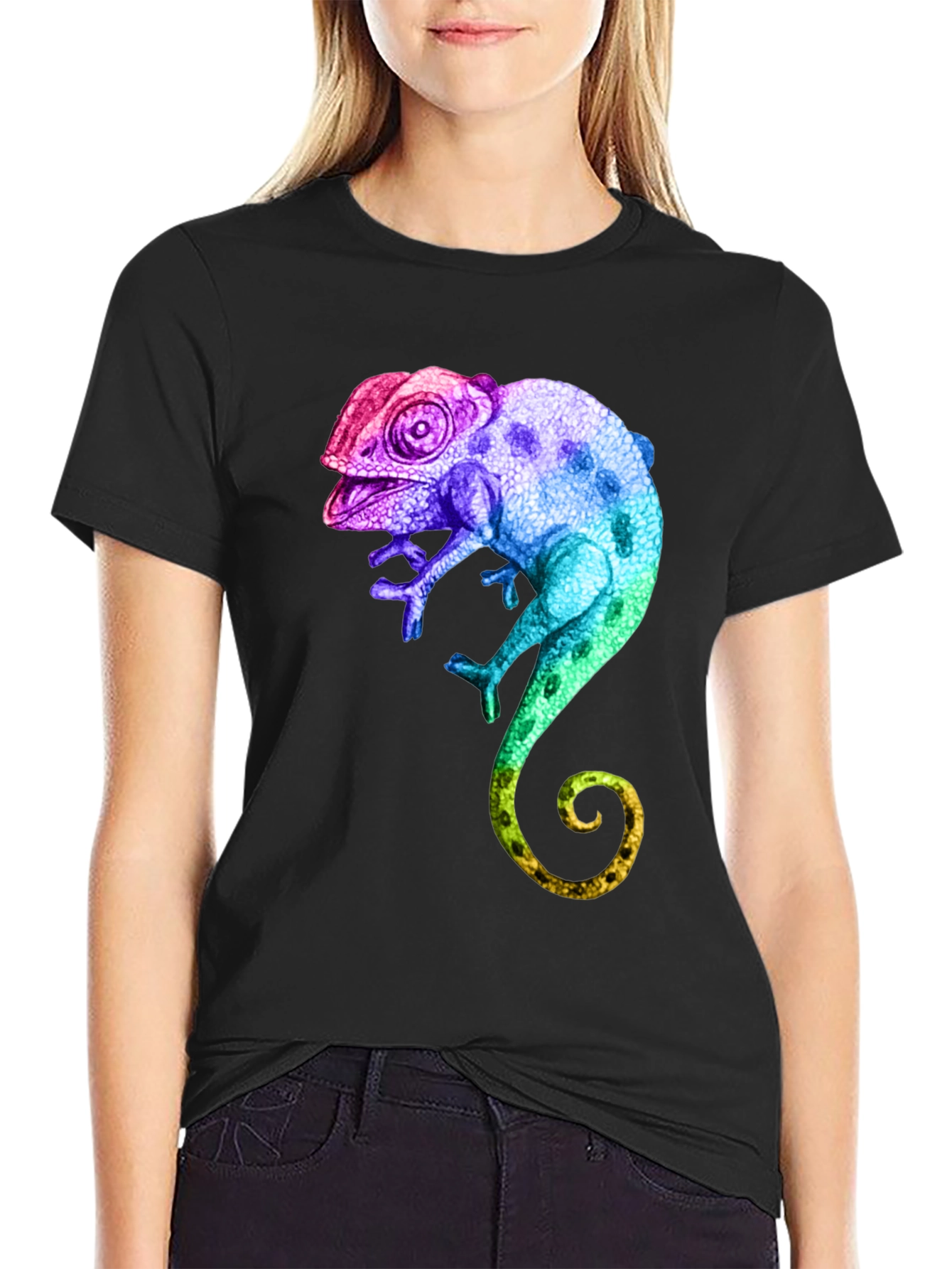 Black Rainbow Chameleon Graphic T-Shirt view 2