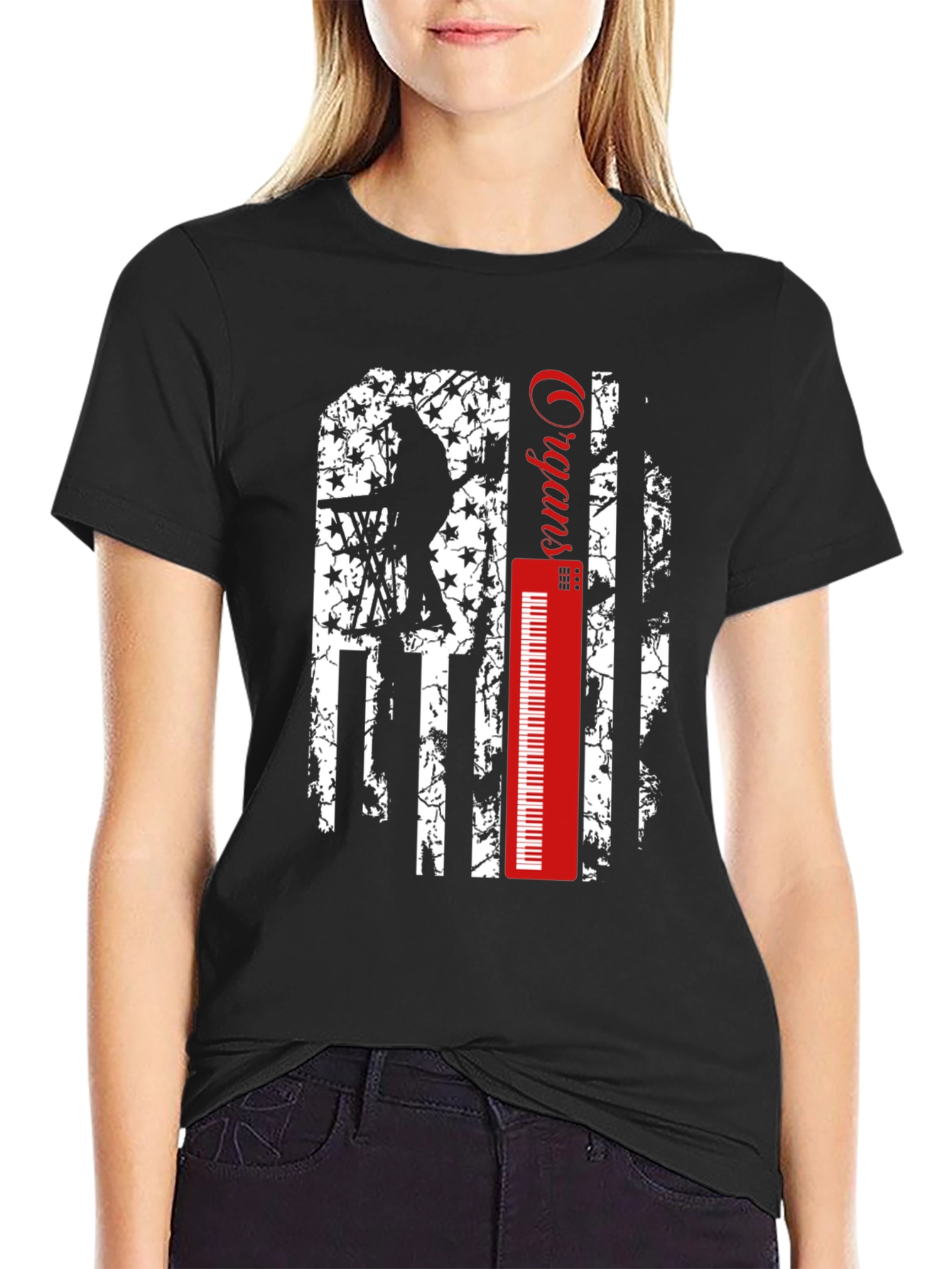 Black Musical Patriot Tee: Organs American Flag Design view 2