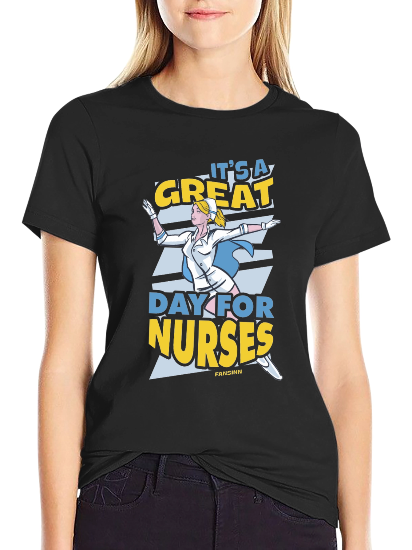 Black It's a Great Day for Nurses T-Shirt view 2