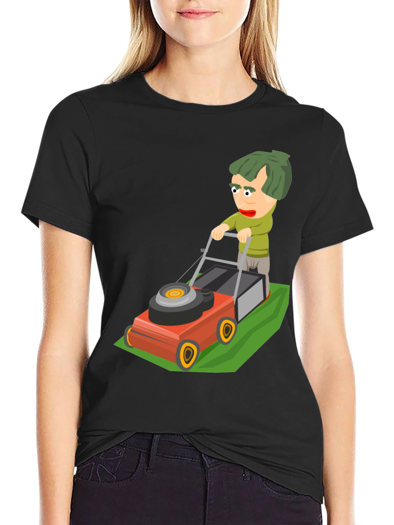 Black Cartoon Lawn Mower Graphic Tee view 2