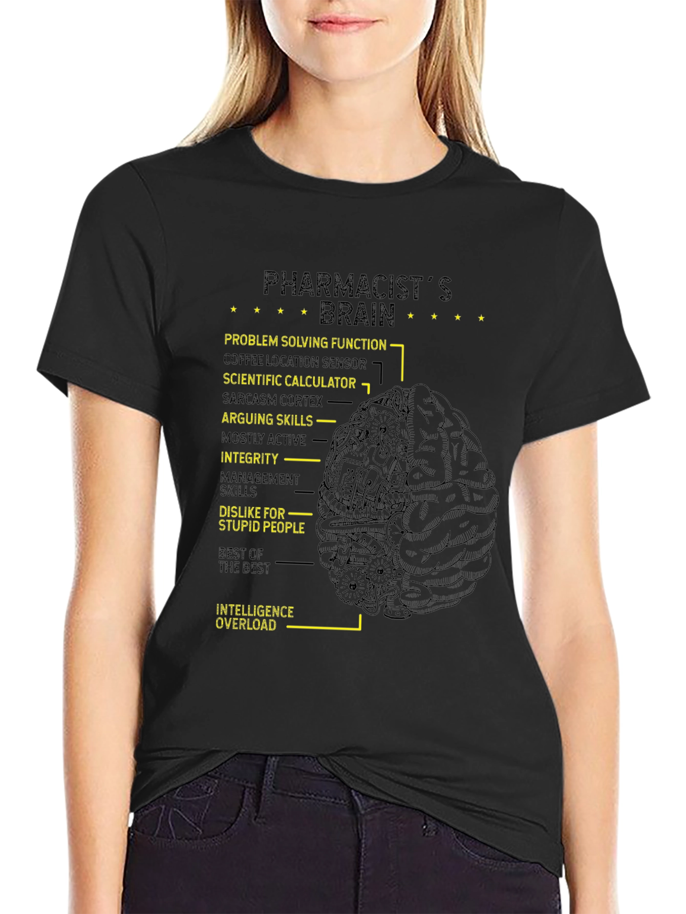 Black Pharmacist's Brain T-Shirt - Funny Gift view 2
