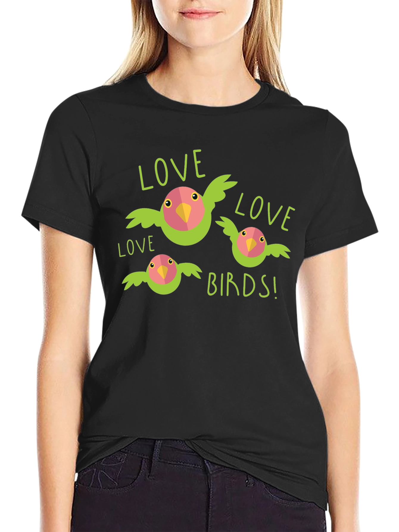 Black Love Birds Black T-Shirt view 2