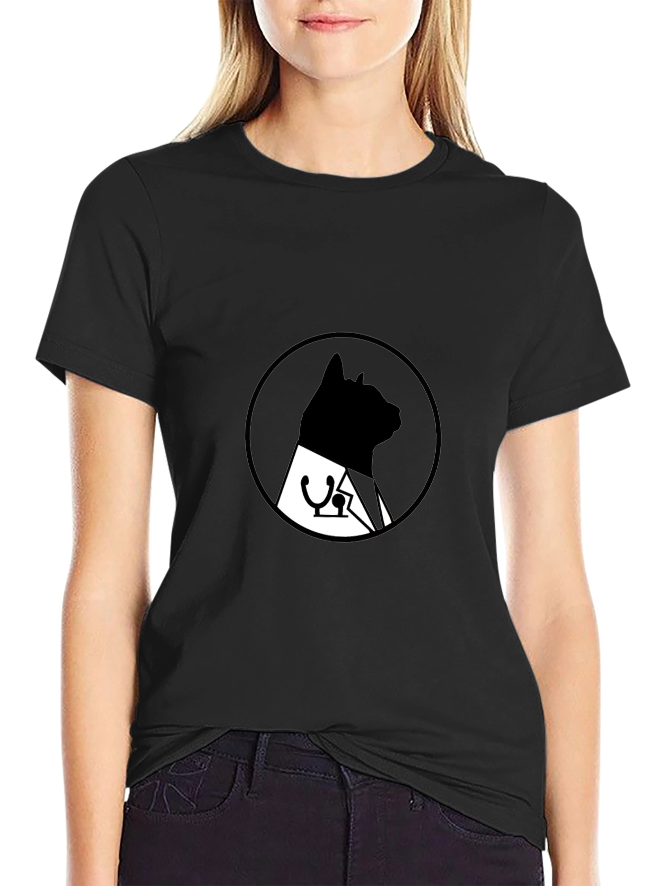 Black Vet Cat Black T-Shirt - Unique Doctor Cat Design view 2