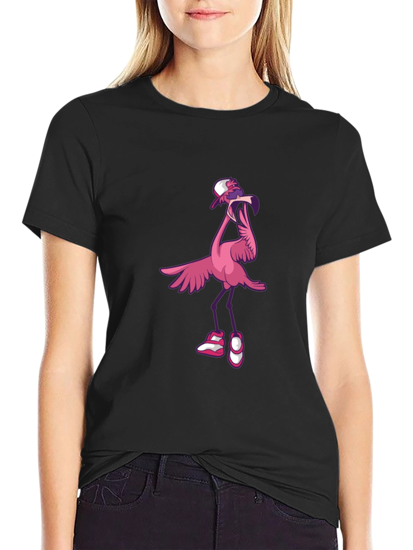 Black Funky Flamingo Graphic T-Shirt view 2