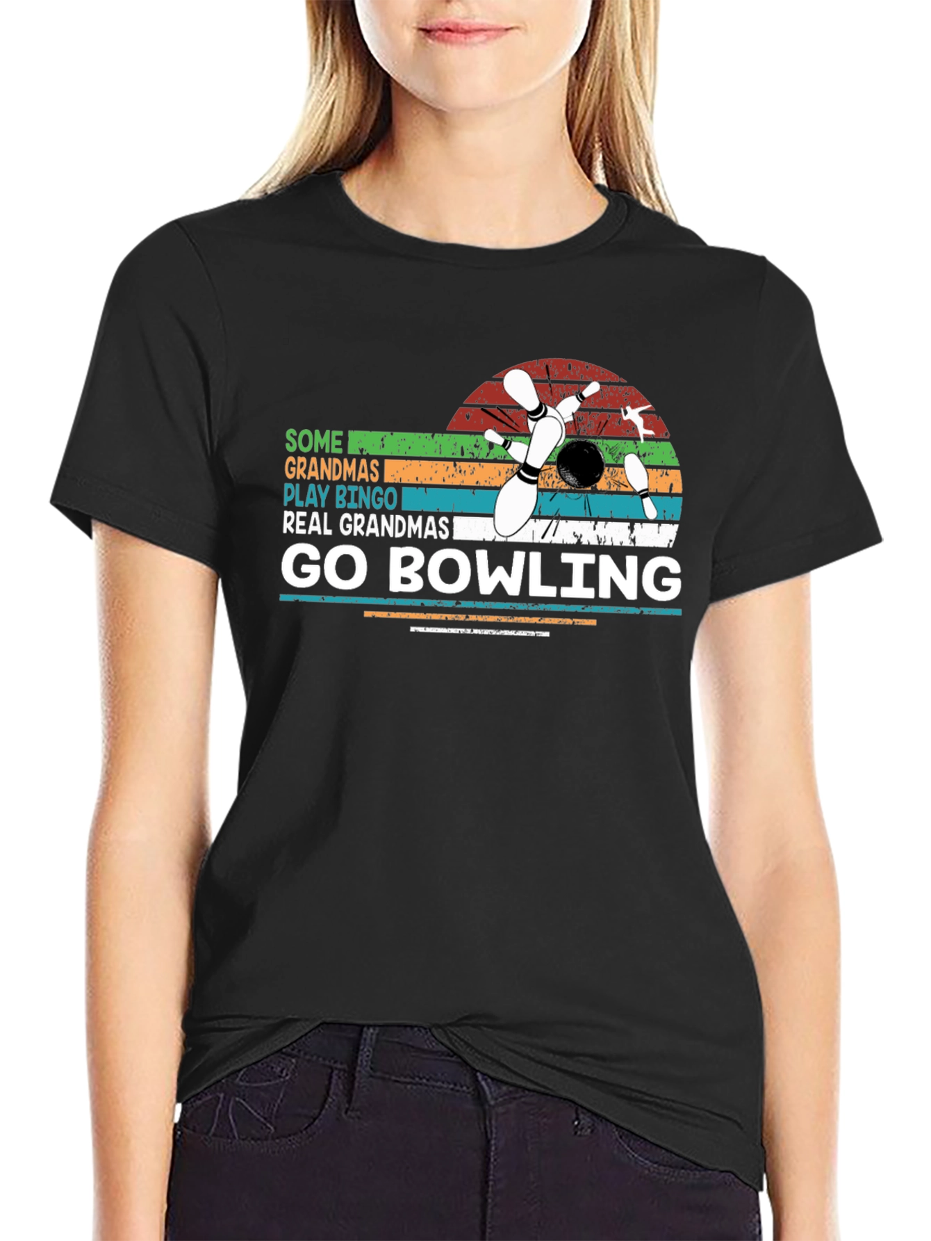 Black Grandma Bowling T-Shirt - Fun Graphic Tee view 2