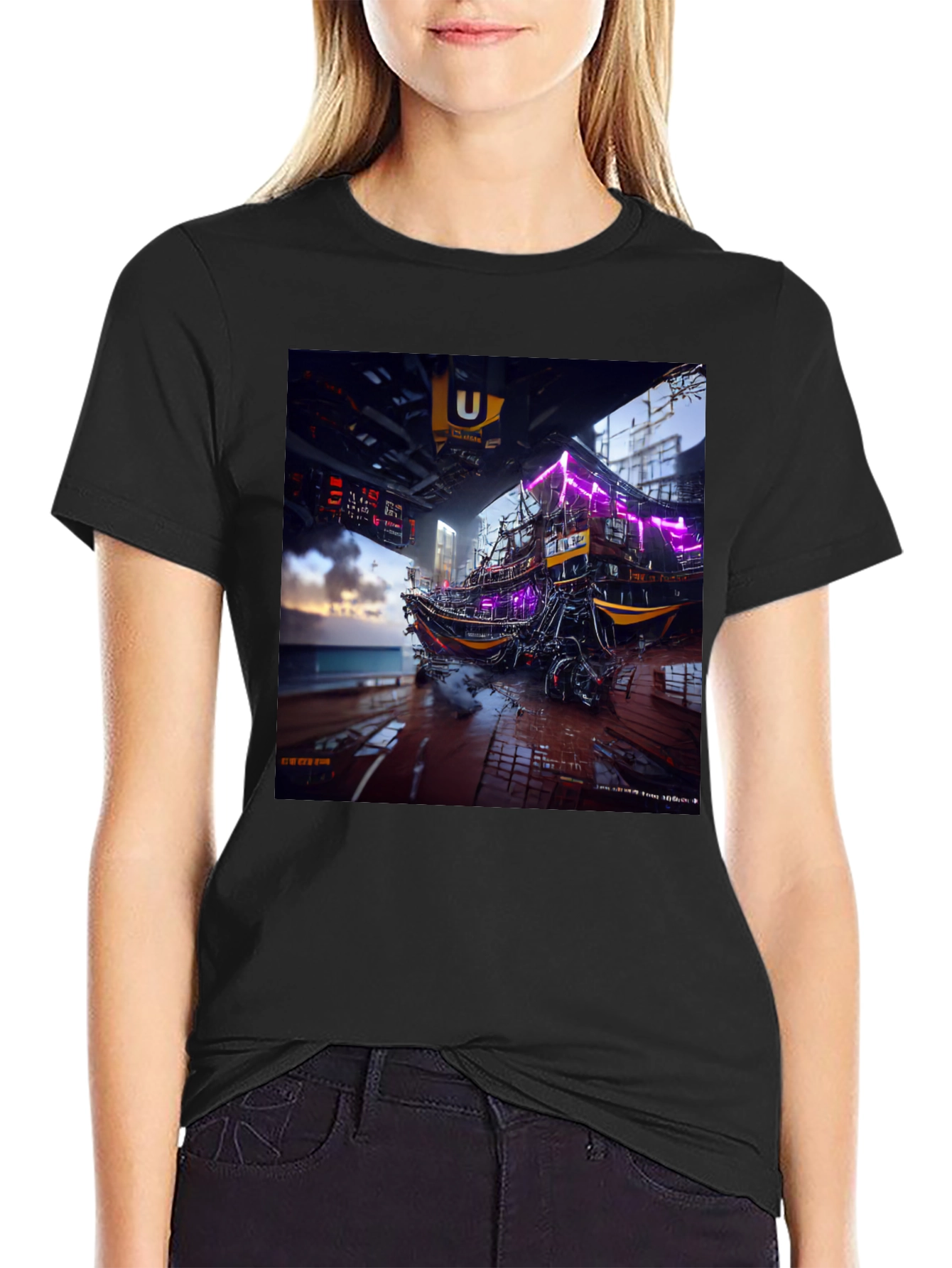 Black Cyberpunk Boat T-Shirt view 2