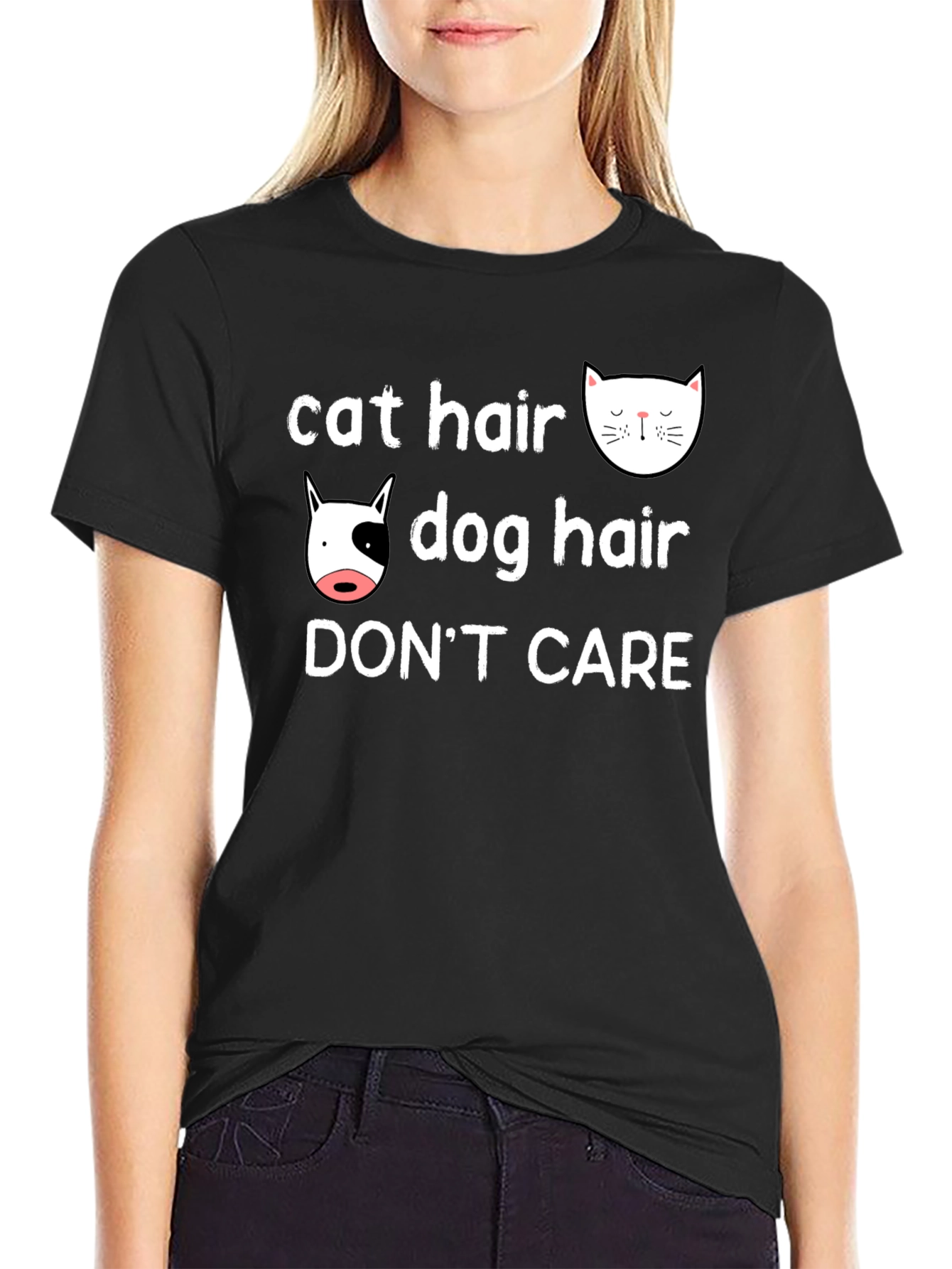 Black Cat & Dog Hair, Don't Care T-Shirt view 2