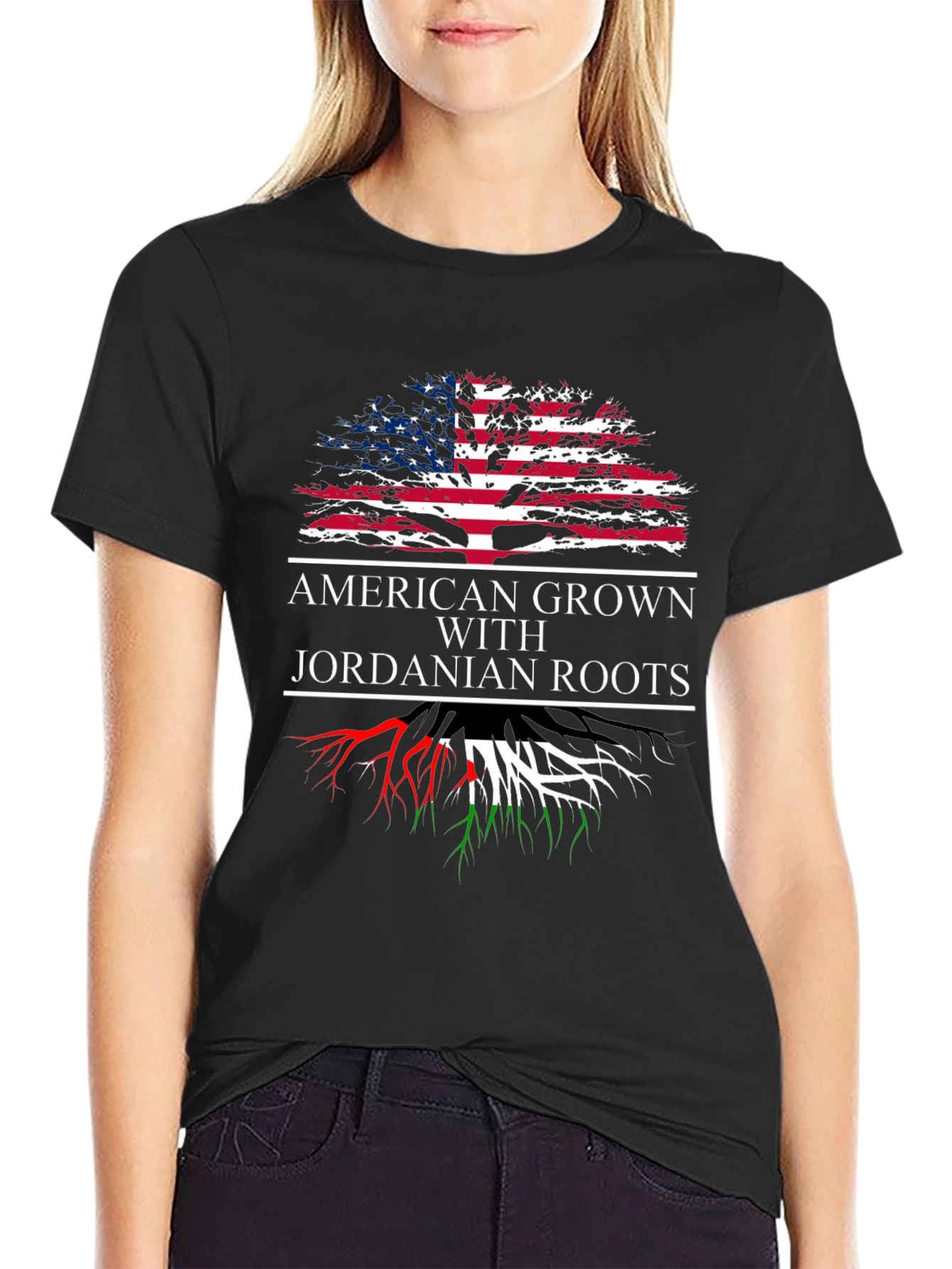 Black American Grown with Jordanian Roots T-Shirt view 2