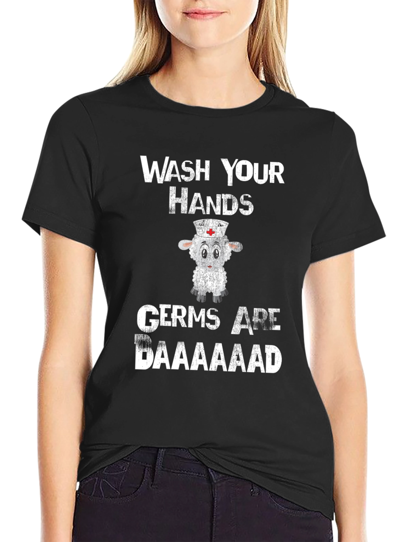Black Wash Your Hands Nurse Sheep Graphic Tee view 2