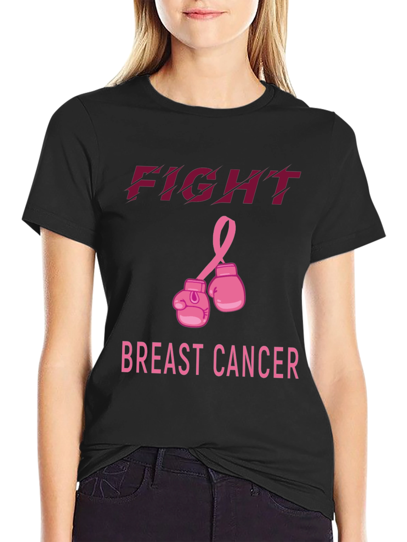 Black Fight Breast Cancer T-Shirt view 2