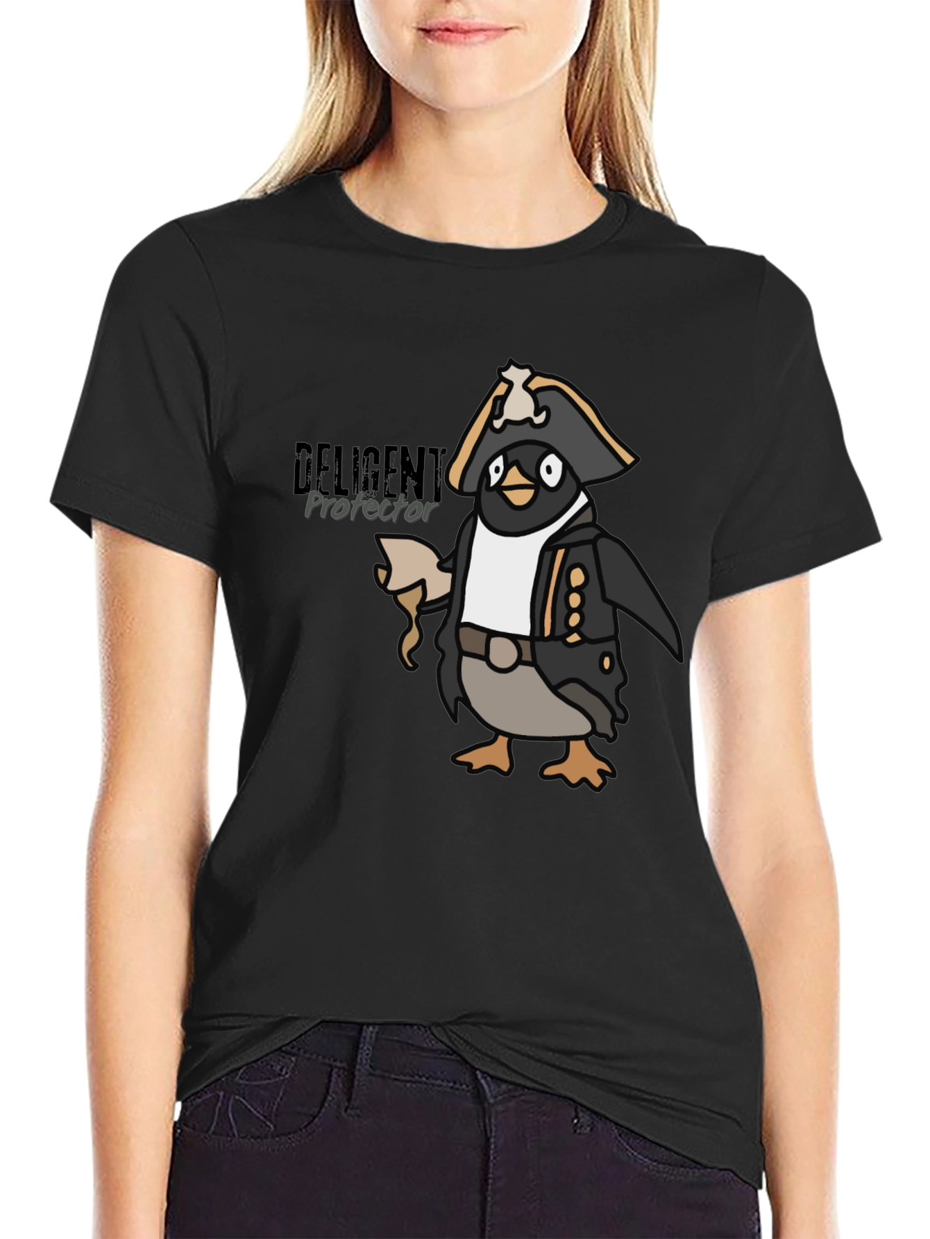 Black Pirate Penguin Graphic Tee - Black Cotton T-Shirt view 2
