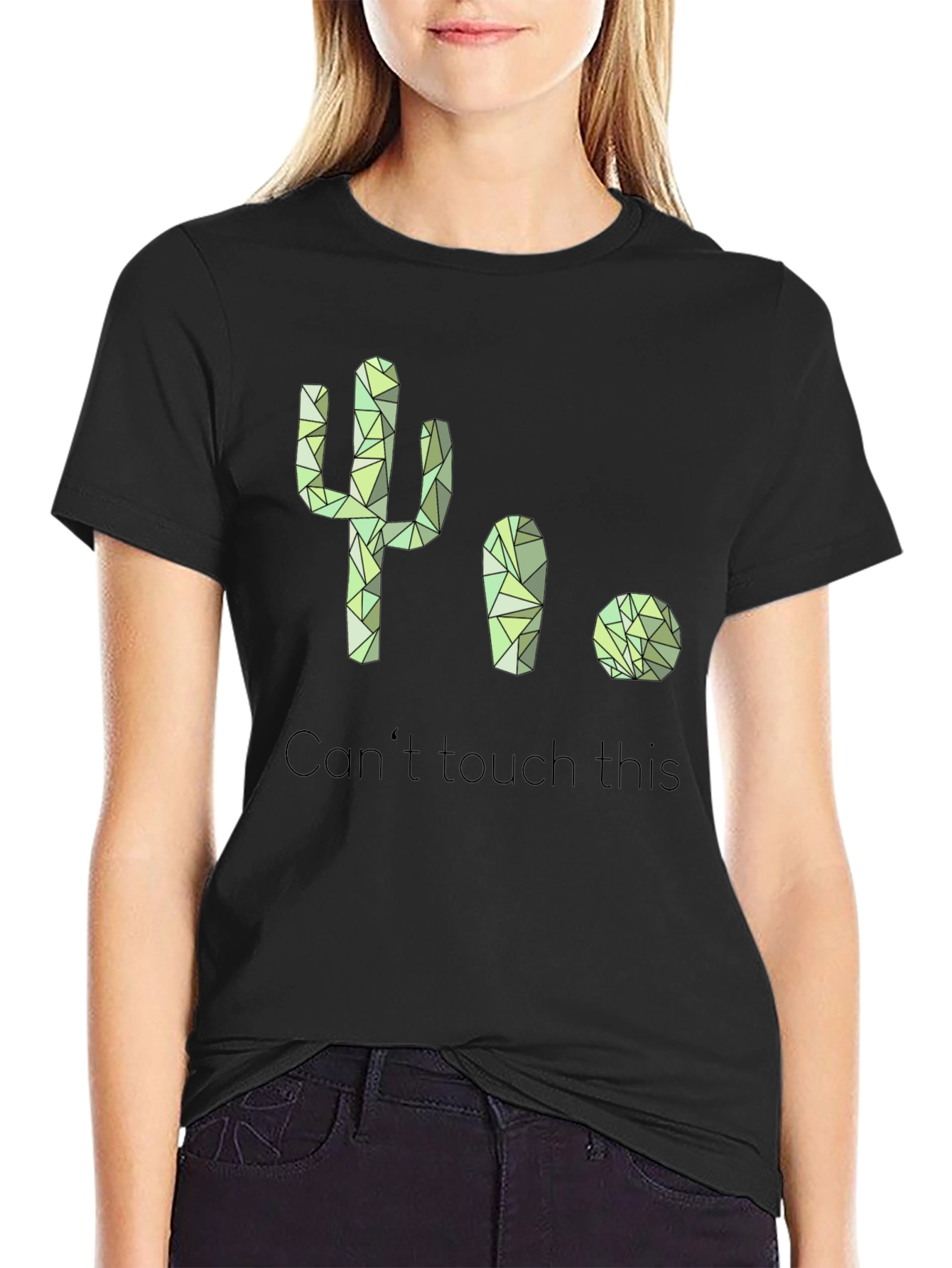 Black Cactus Geometric Design T-Shirt view 2