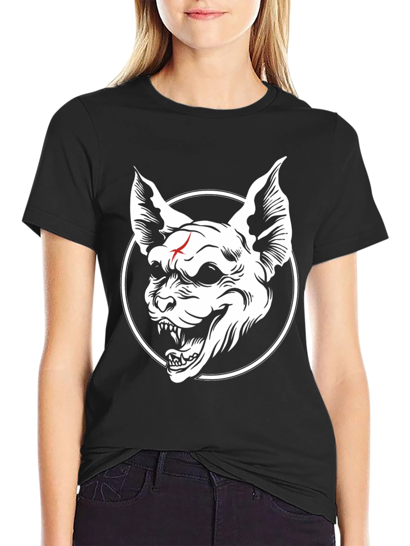 Black Men's Black Graphic Tee - Scary Dog Design view 2