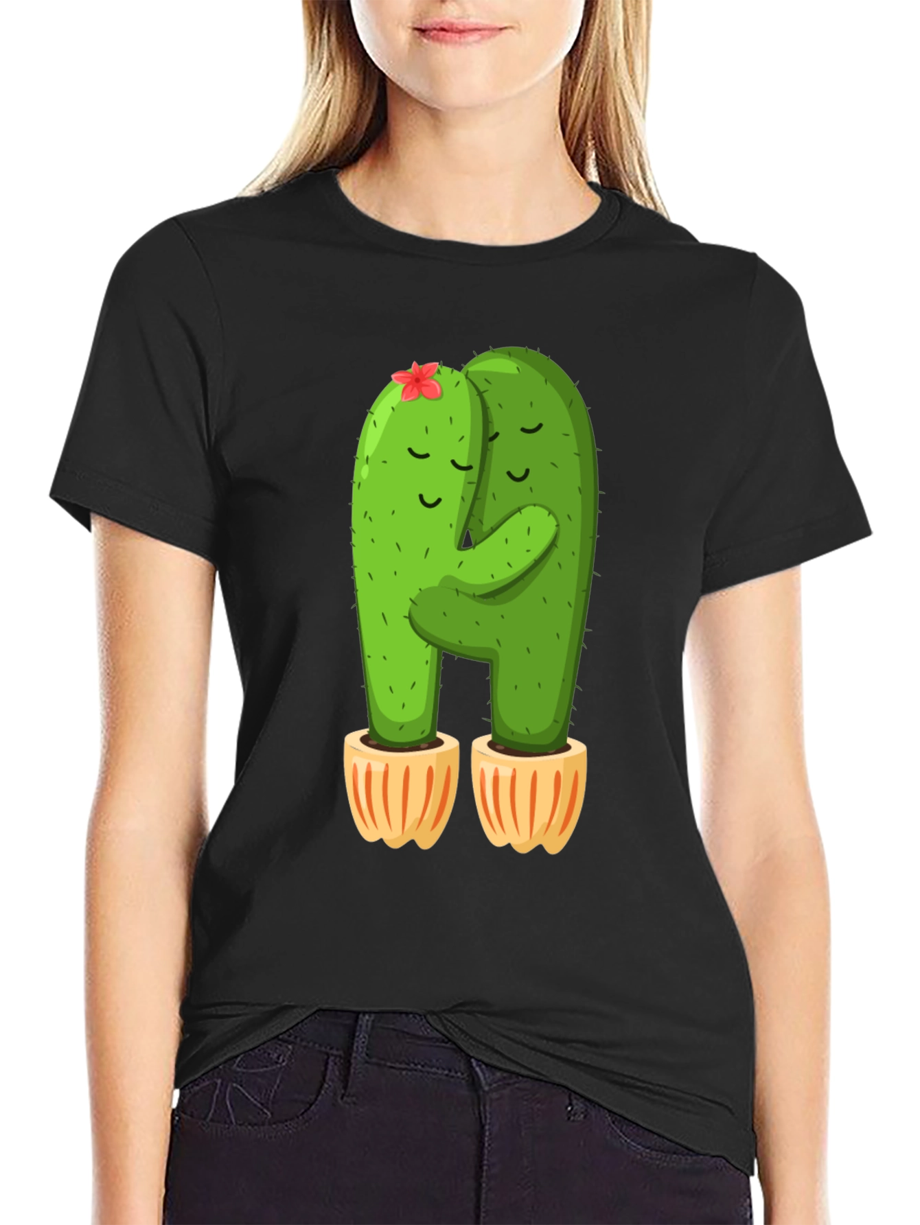 Black Cactus Hug T-Shirt - Cute and Comfy! view 2