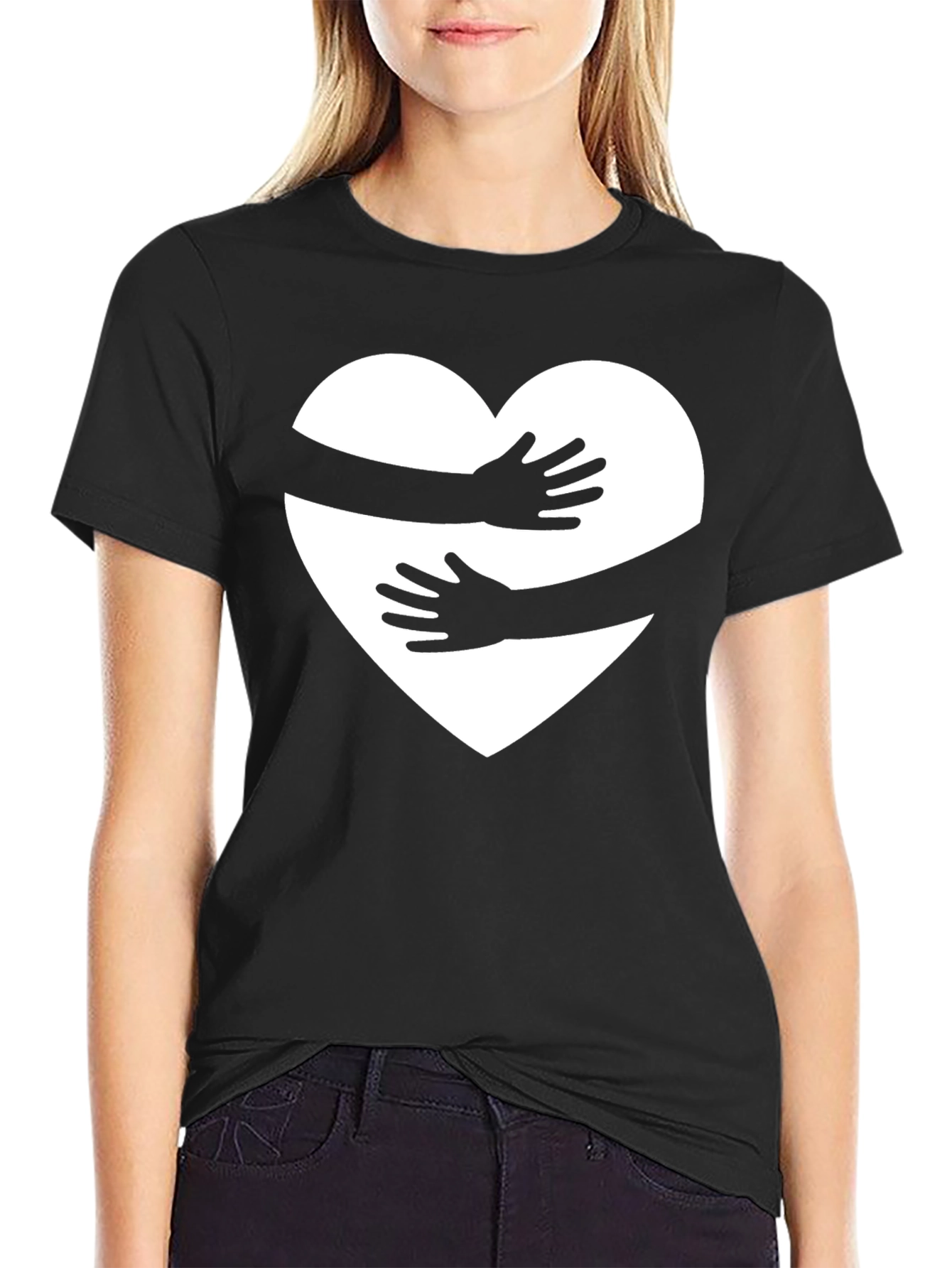 Black Heart Hug Graphic Tee - Black Casual Shirt view 2