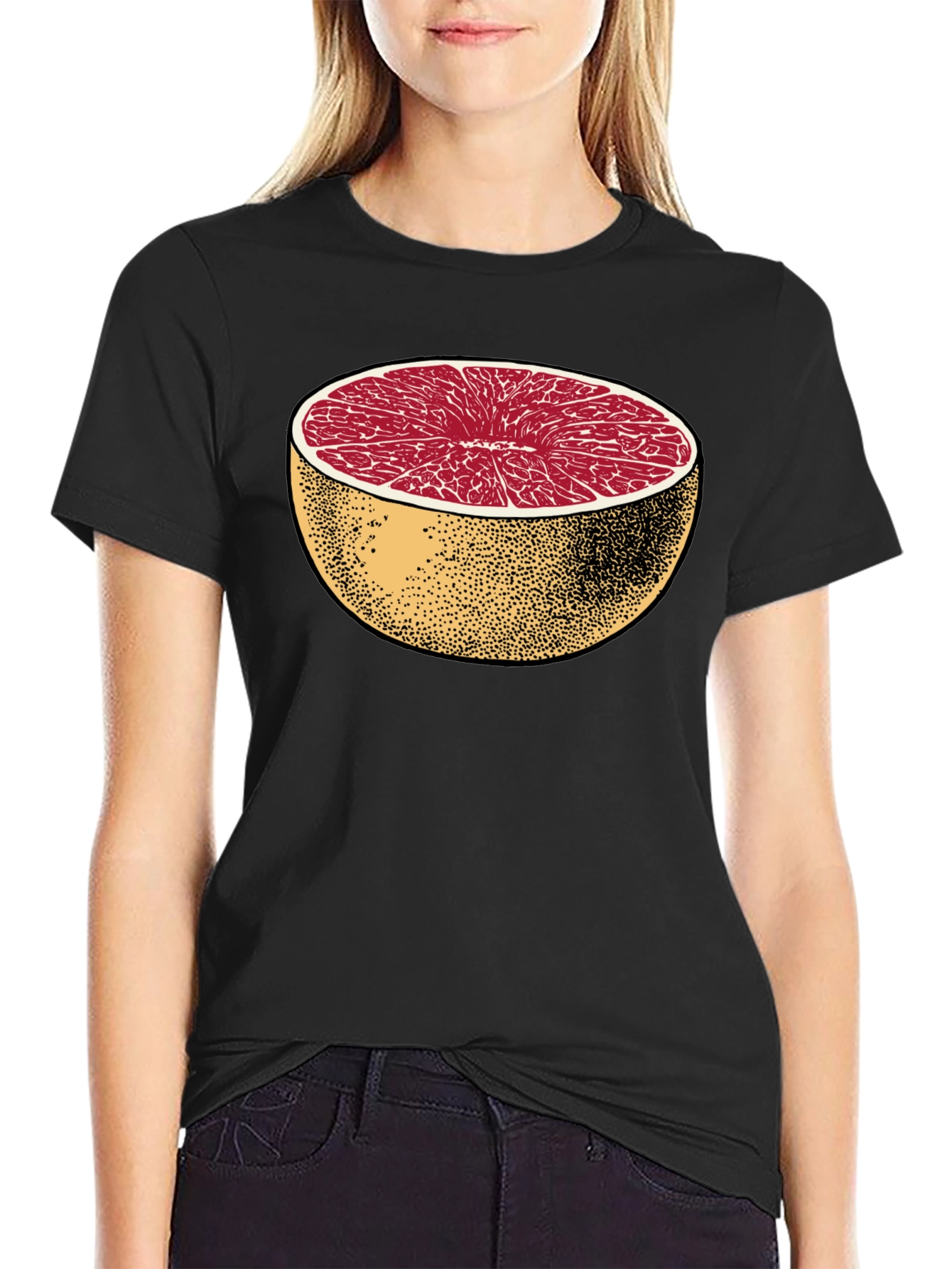 Black Half Grapefruit Graphic Tee - Stylish Fruit Design Shirt view 2