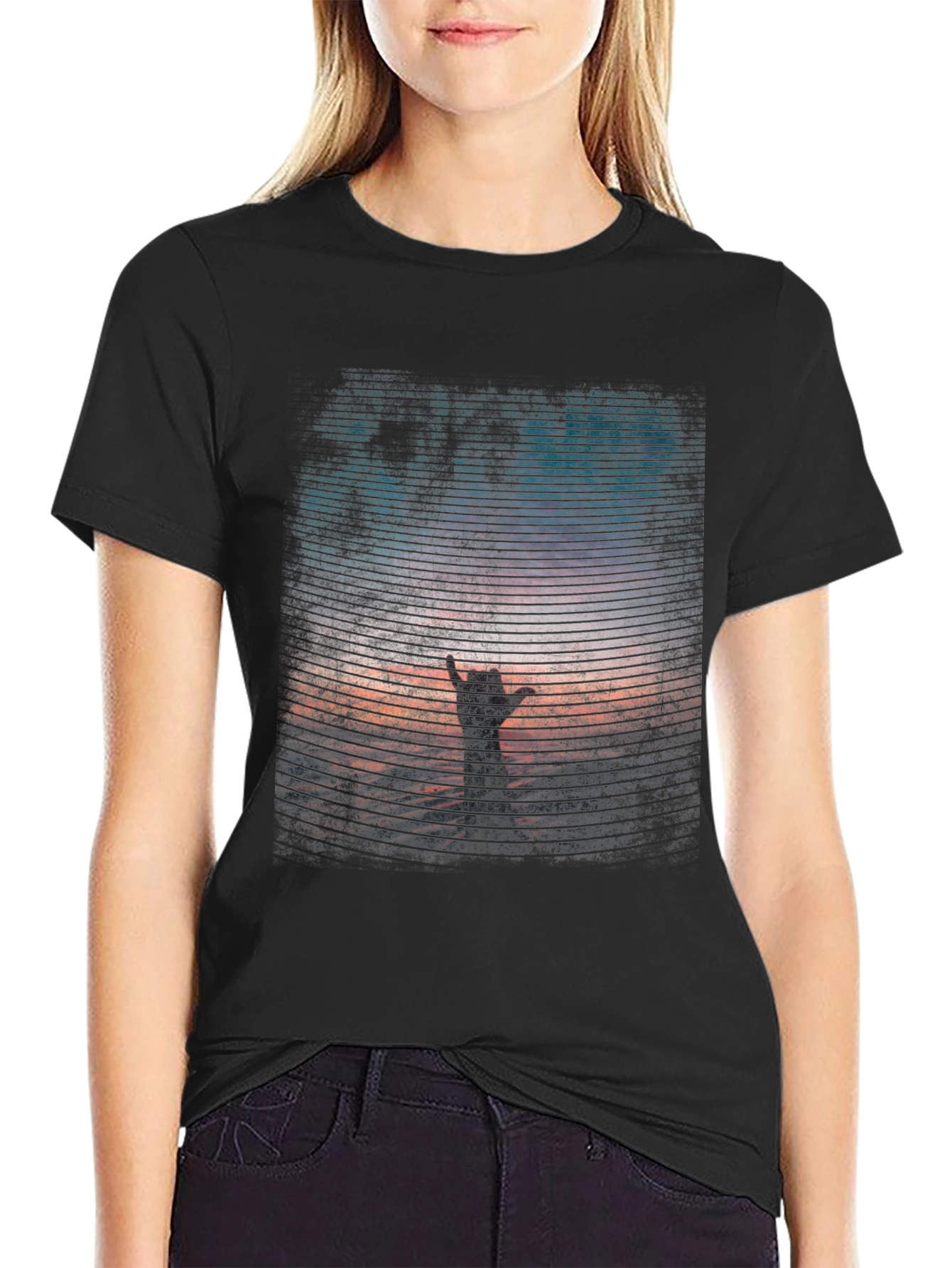 Black Sunset Hand T-Shirt - Black Graphic Tee view 2