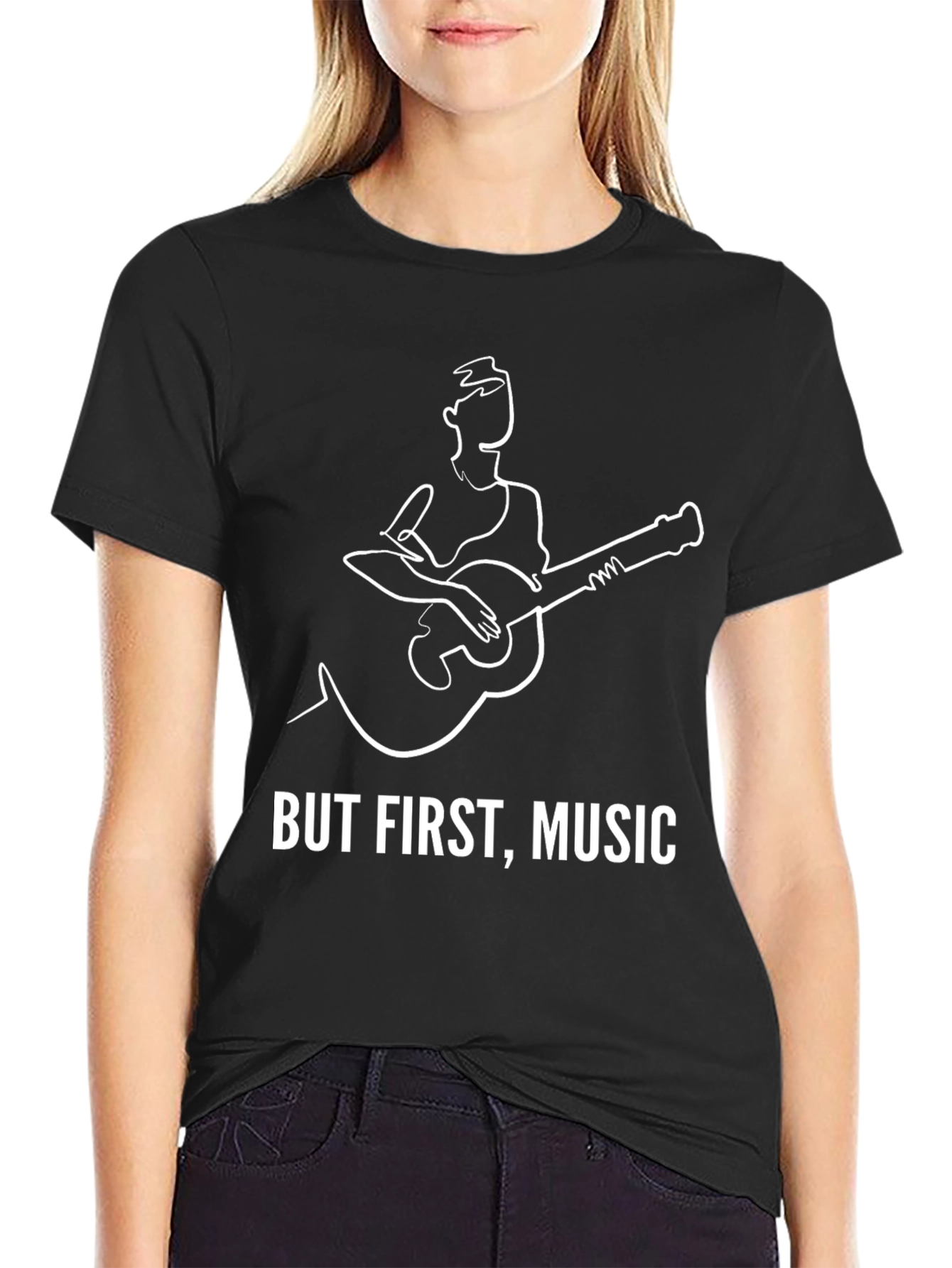 Black But First, Music T-Shirt - Guitar Player Graphic Tee view 2