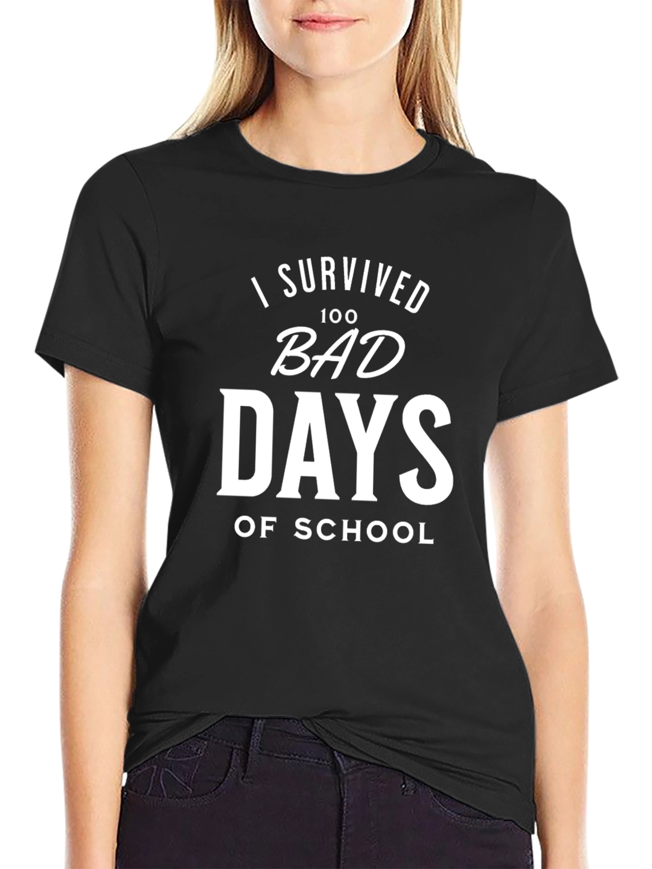 Black I Survived 100 Bad Days of School Black T-Shirt view 2