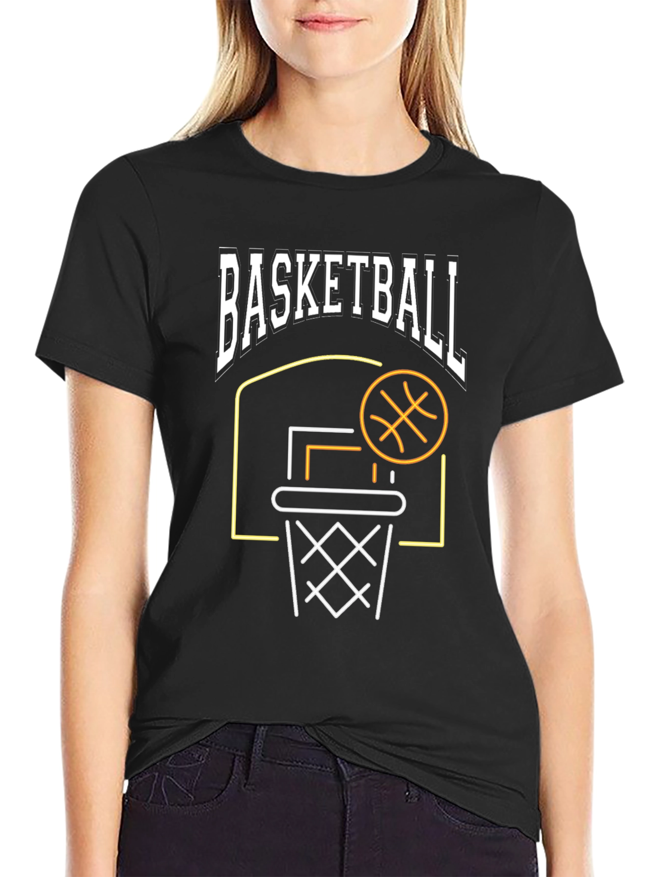 Black Basketball Graphic T-Shirt - Black, Sporty Design view 2
