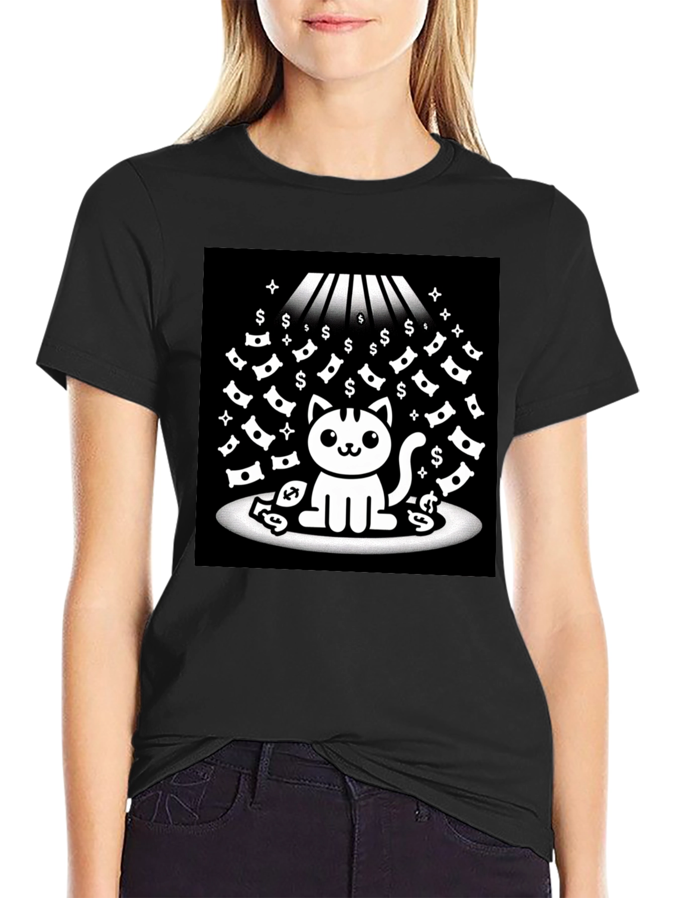 Black Lucky Cat T-Shirt - Money Rain view 2