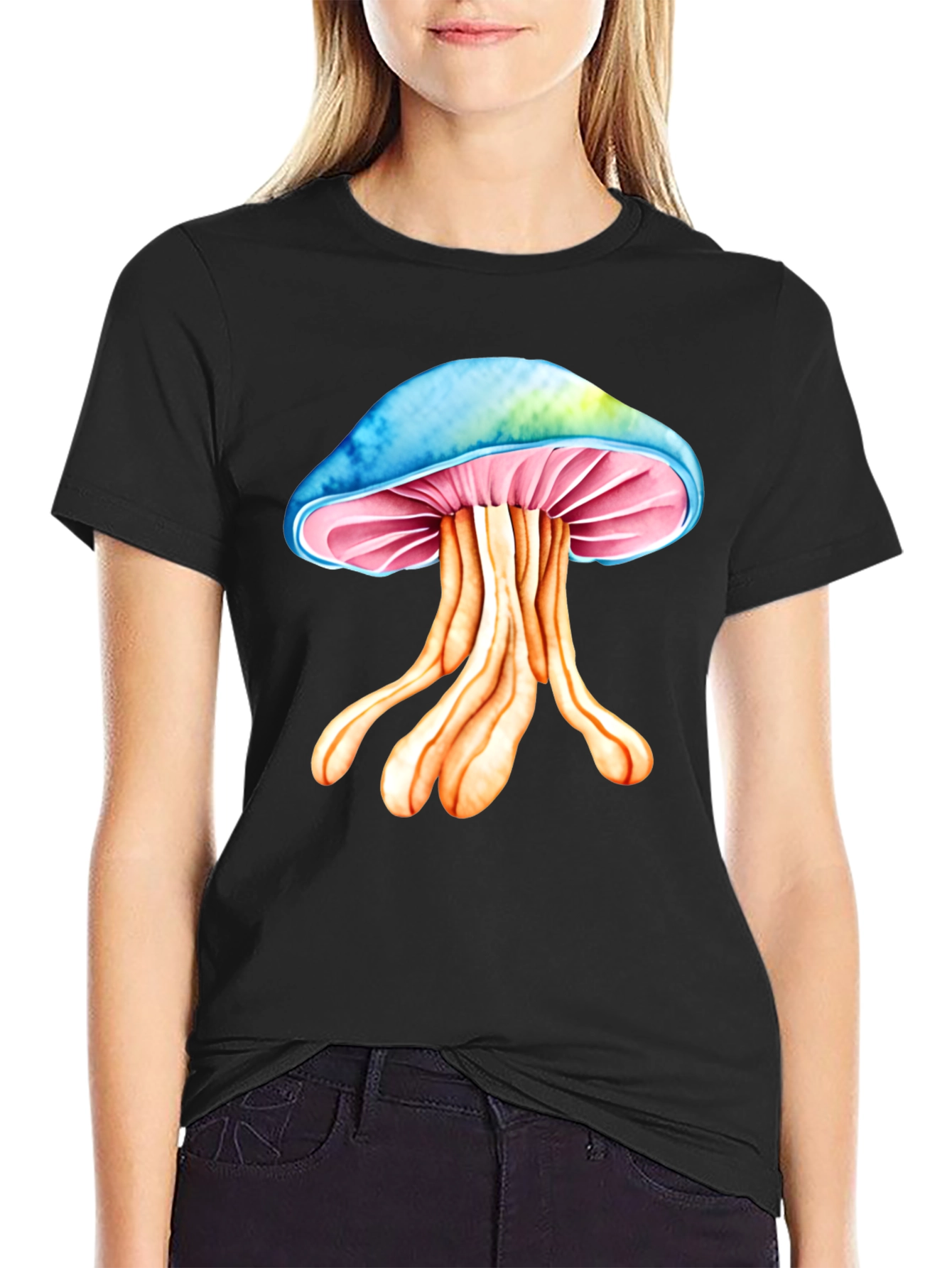 Black Psychedelic Mushroom Graphic Tee - Unique Design! view 2