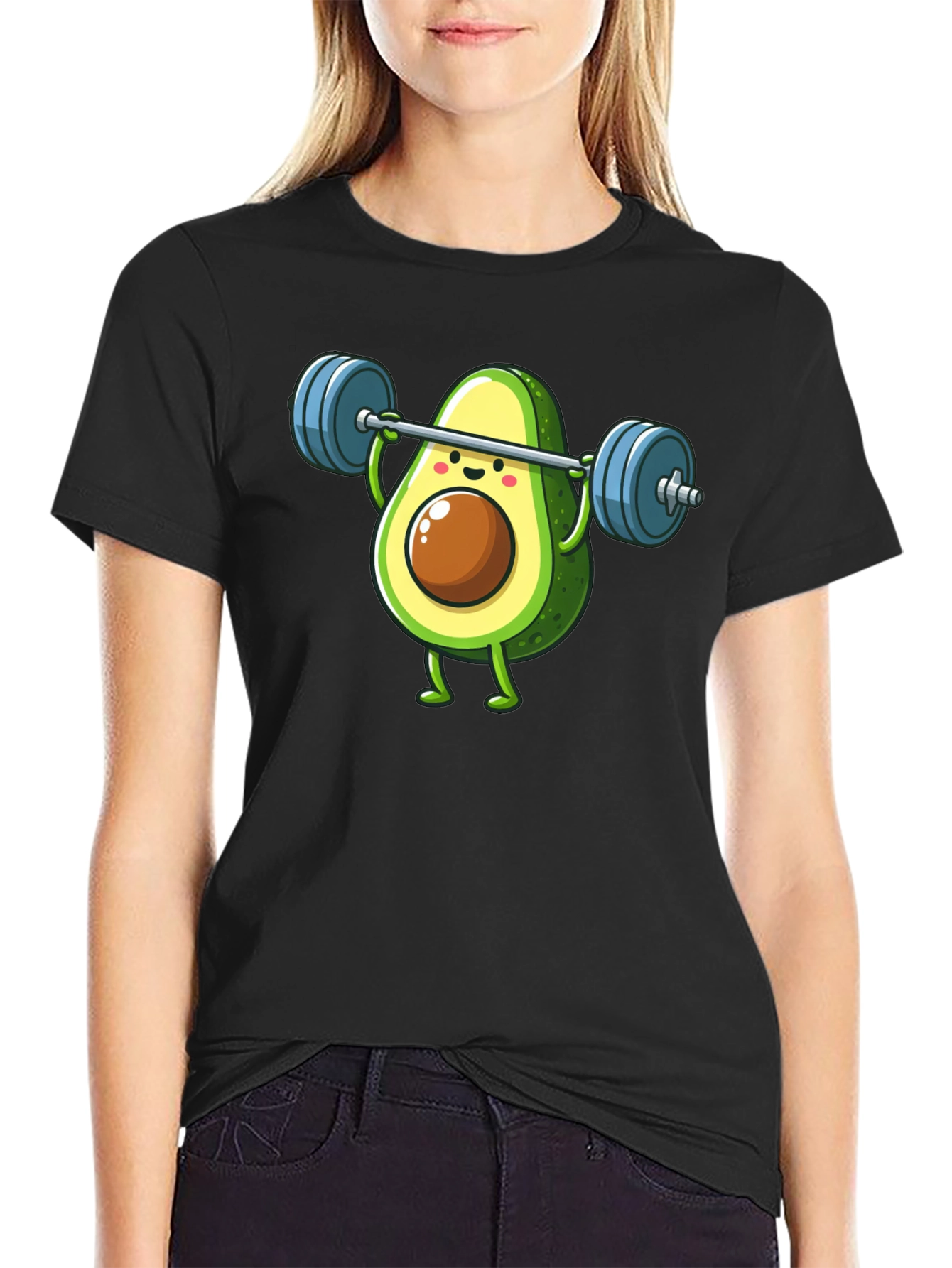 Black Avocado Lifting Barbell Funny Workout T-Shirt view 2