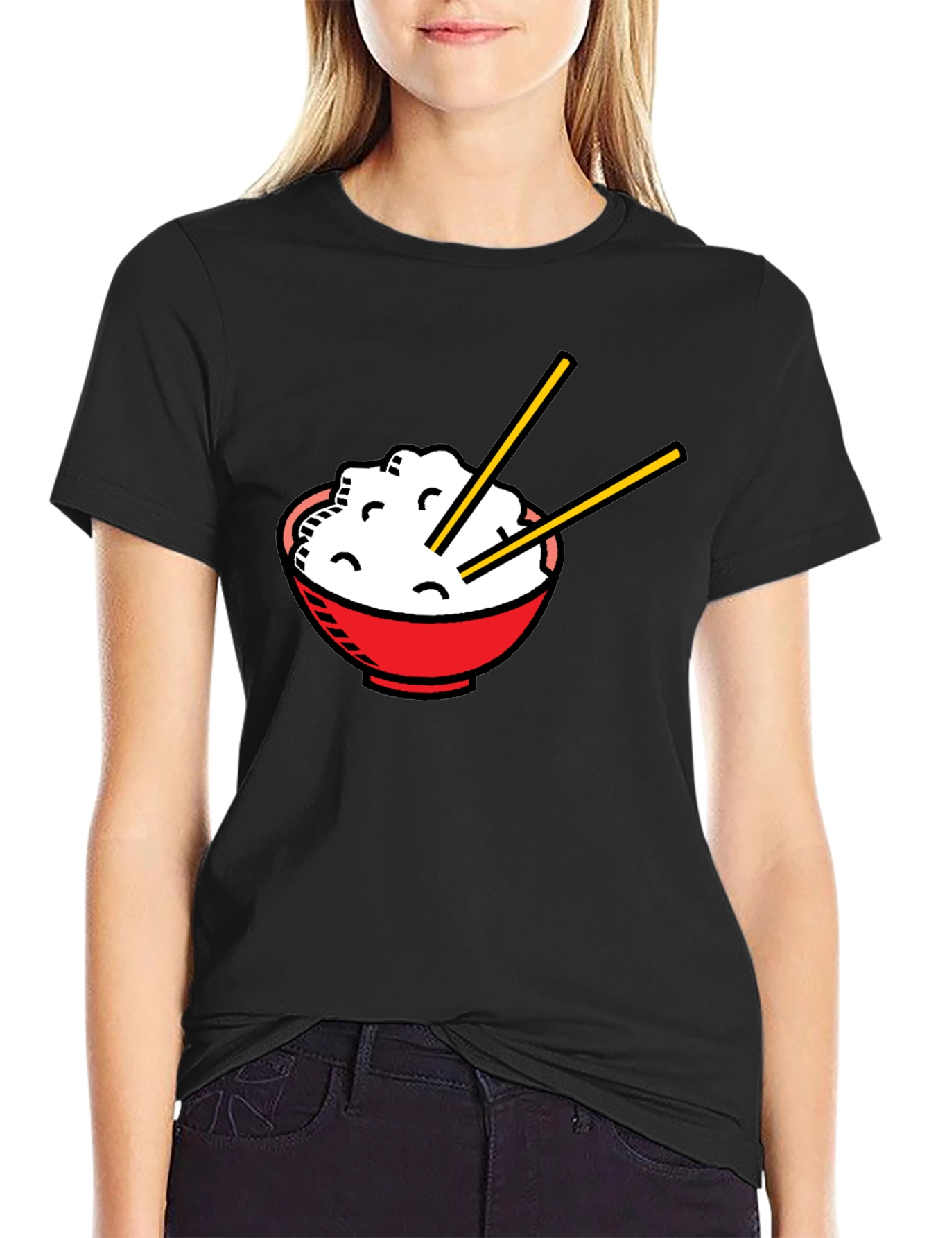 Black Rice Bowl Graphic T-Shirt - Unisex Asian Food Tee view 2