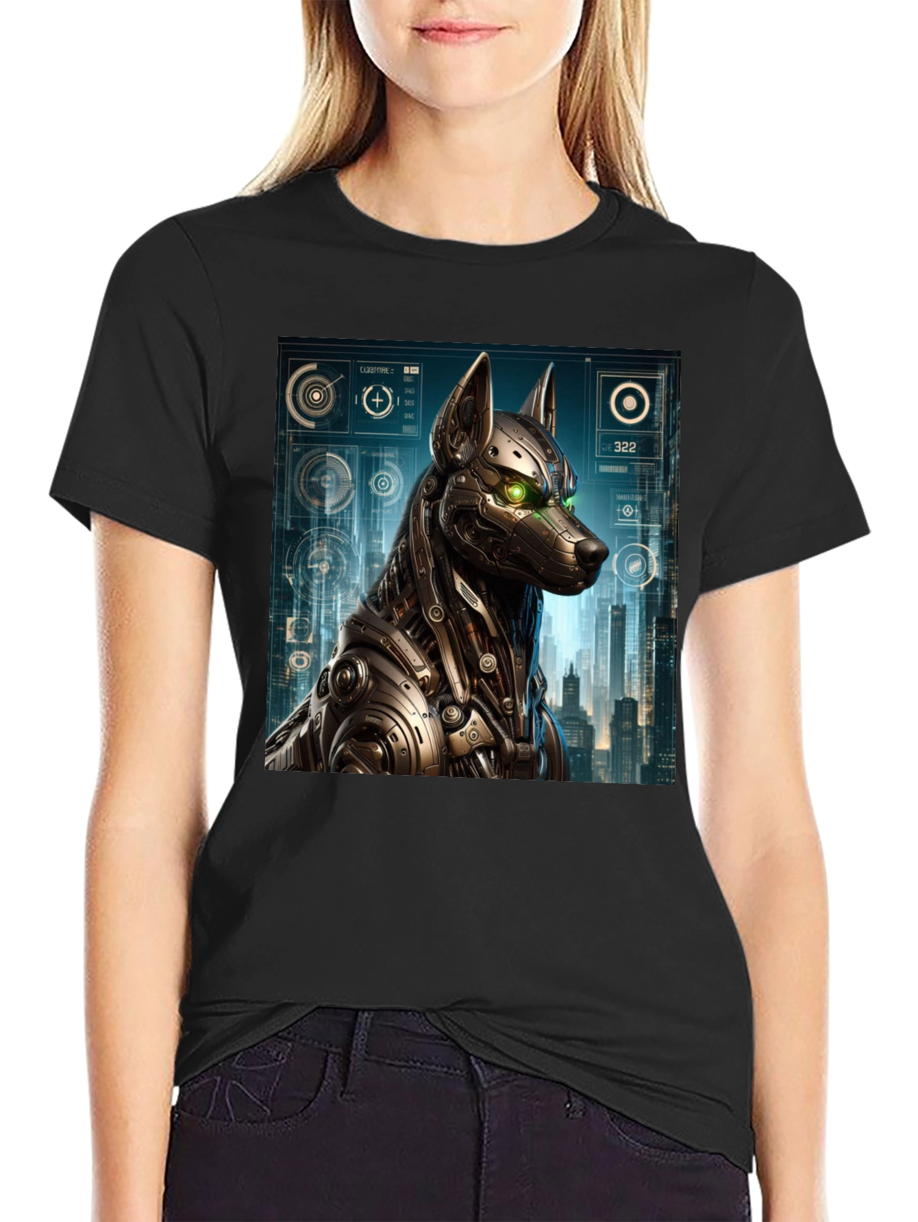 Black Cyberpunk Robot Dog Graphic T-Shirt view 2