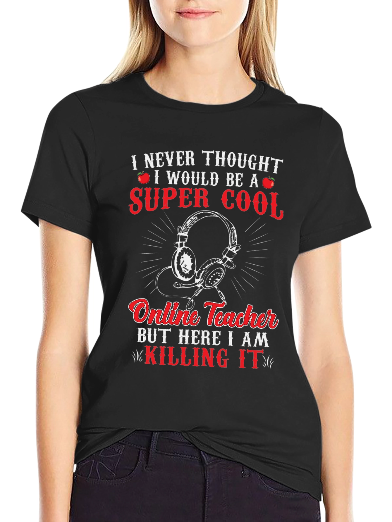 Black Super Cool Online Teacher Graphic T-Shirt view 2