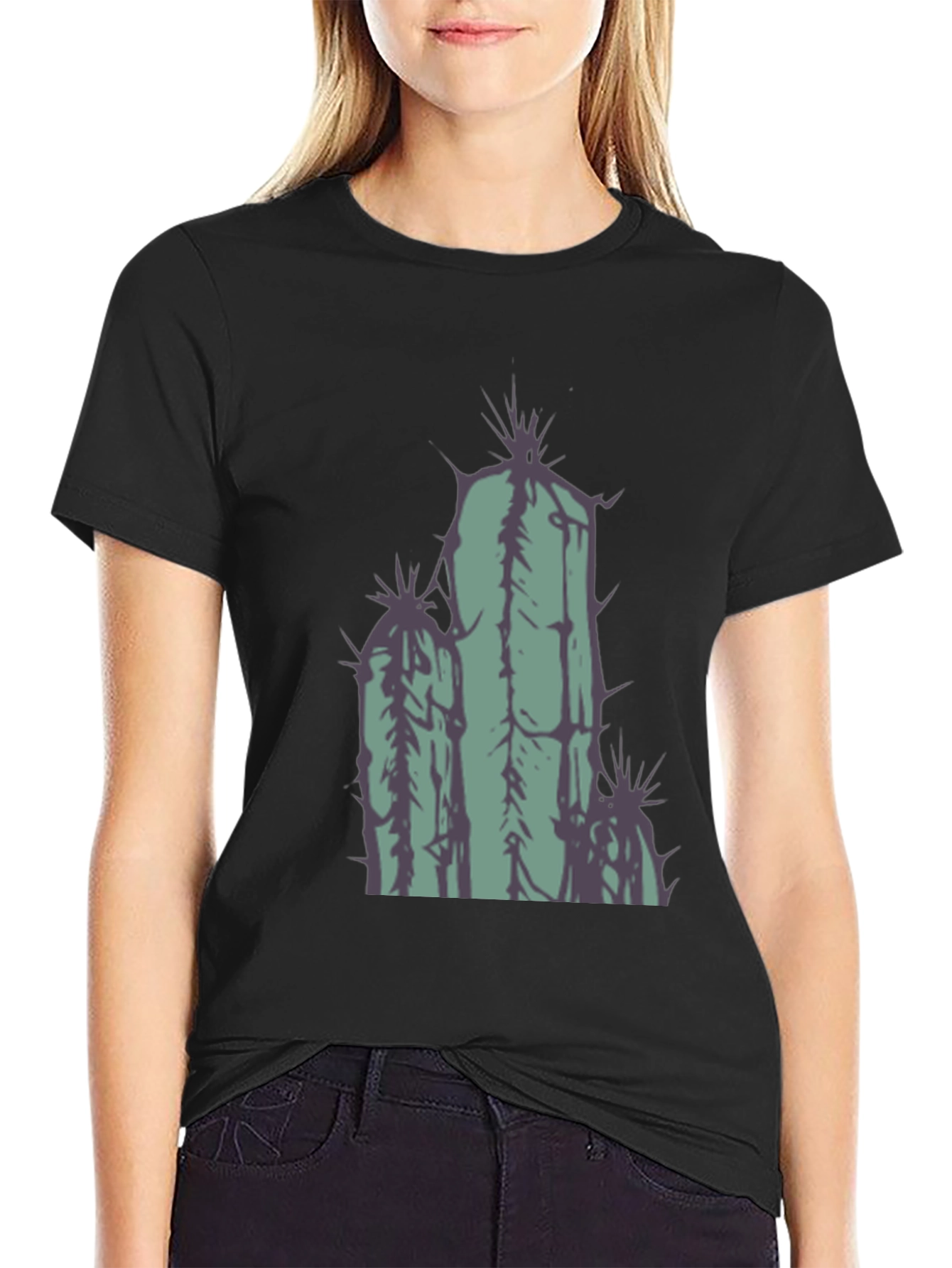 Black Cactus Graphic Tee - Black Cotton T-Shirt view 2