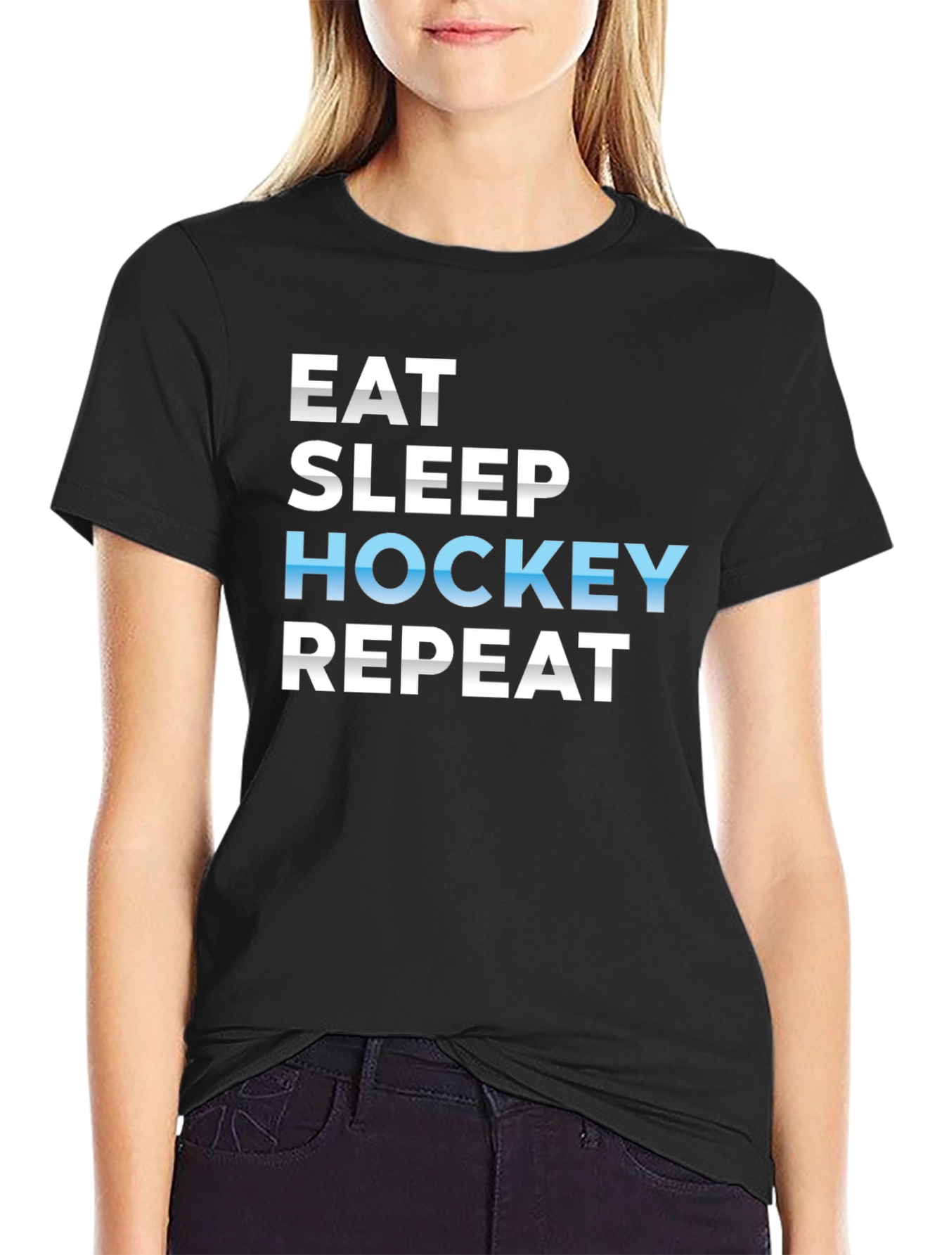 Eat Sleep Hockey Repeat Black T-Shirt - 2