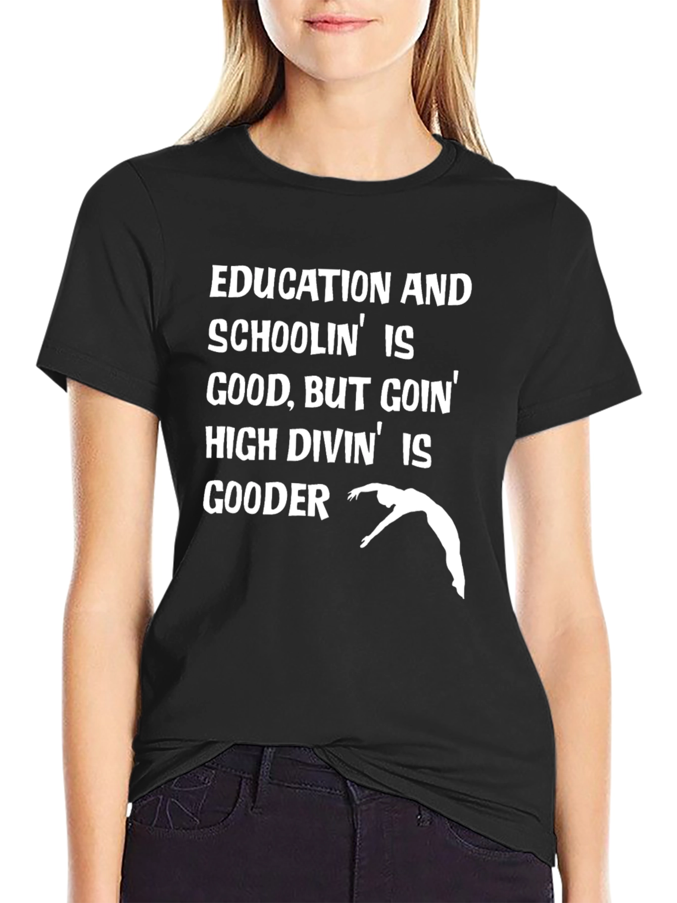 Black Education High Diving Humor T-Shirt view 2
