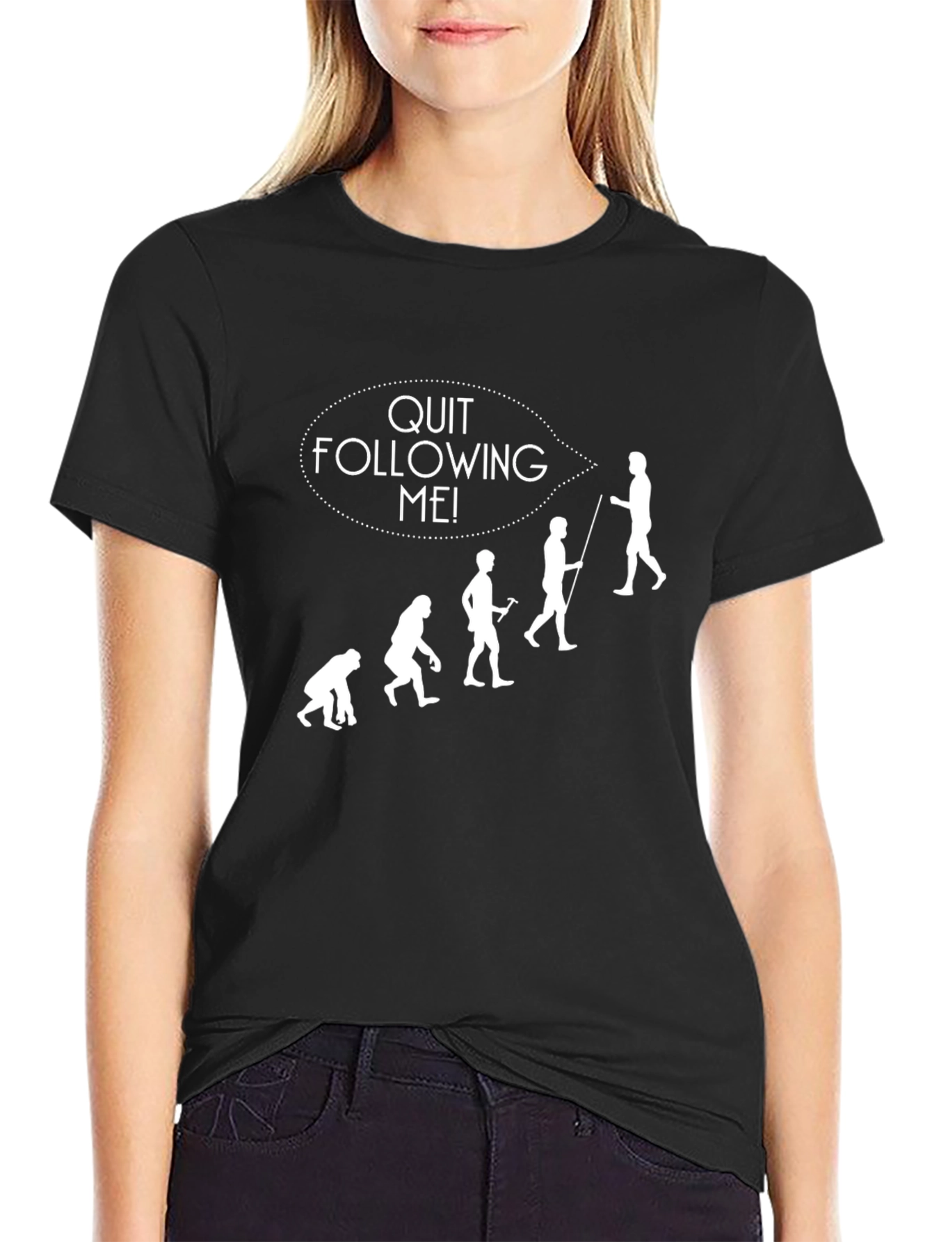 Black Funny Evolution T-Shirt - Quit Following Me! view 2