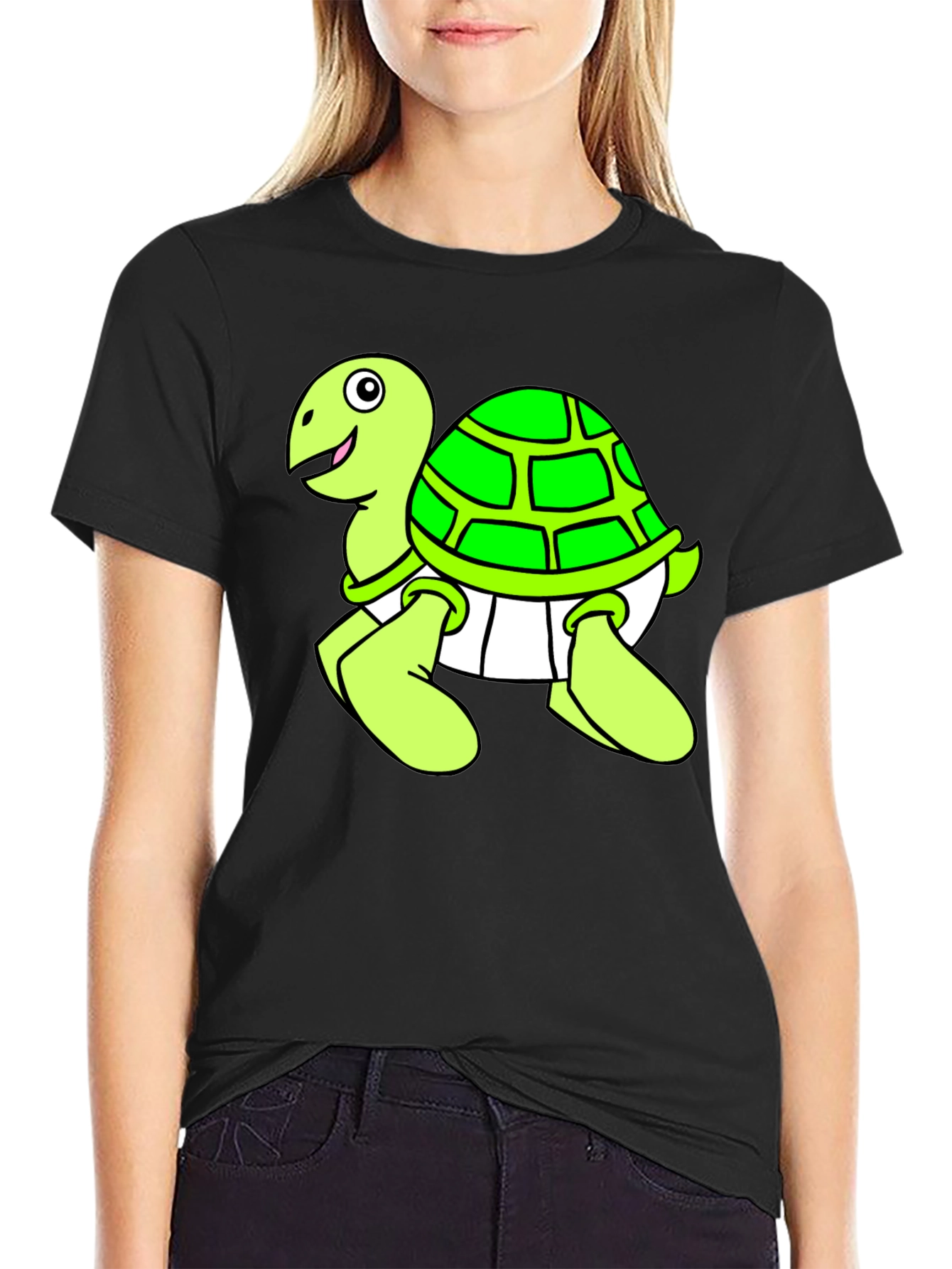 Black Cartoon Turtle Graphic Black T-Shirt view 2