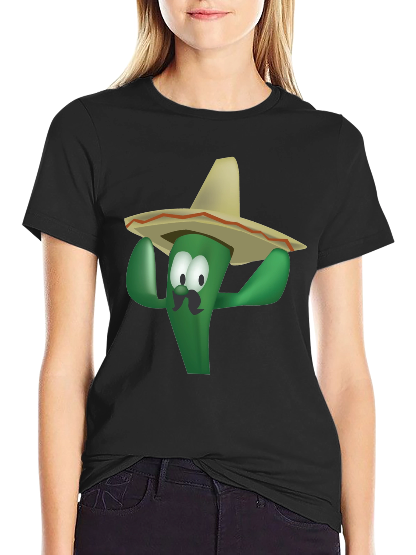 Black Cactus with Sombrero T-Shirt view 2