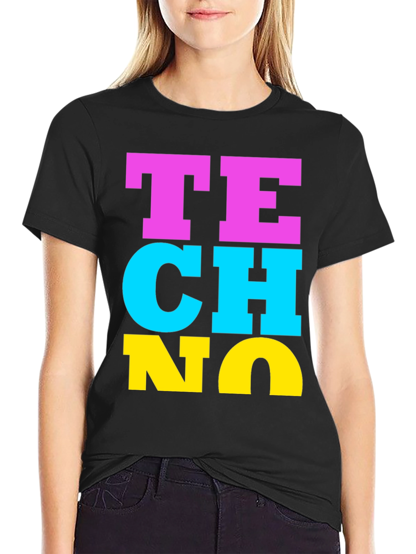 Black Techno Bold Statement T-Shirt view 2