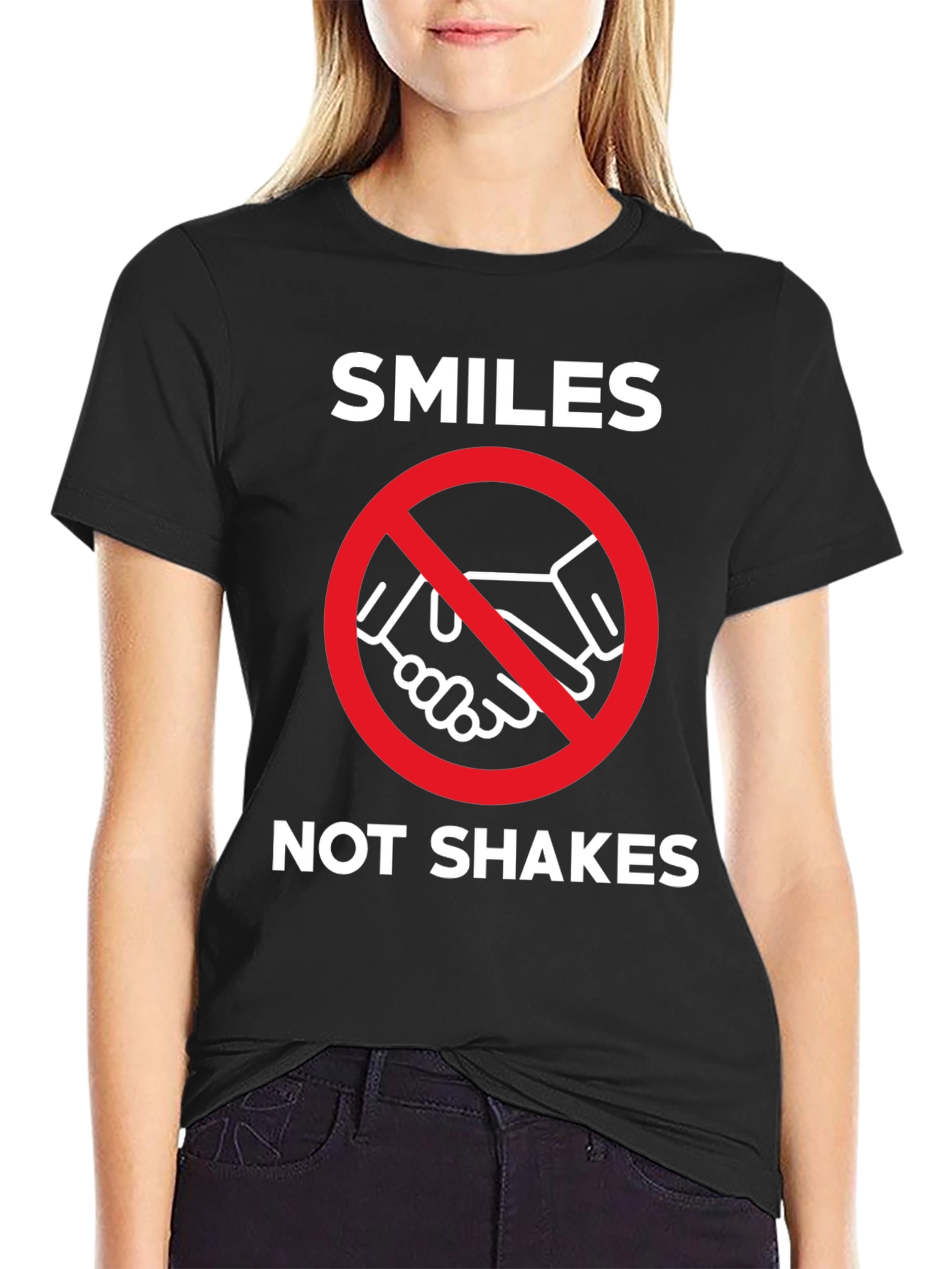 Black Smiles Not Shakes Graphic Tee - Anti-Handshake T-Shirt view 2