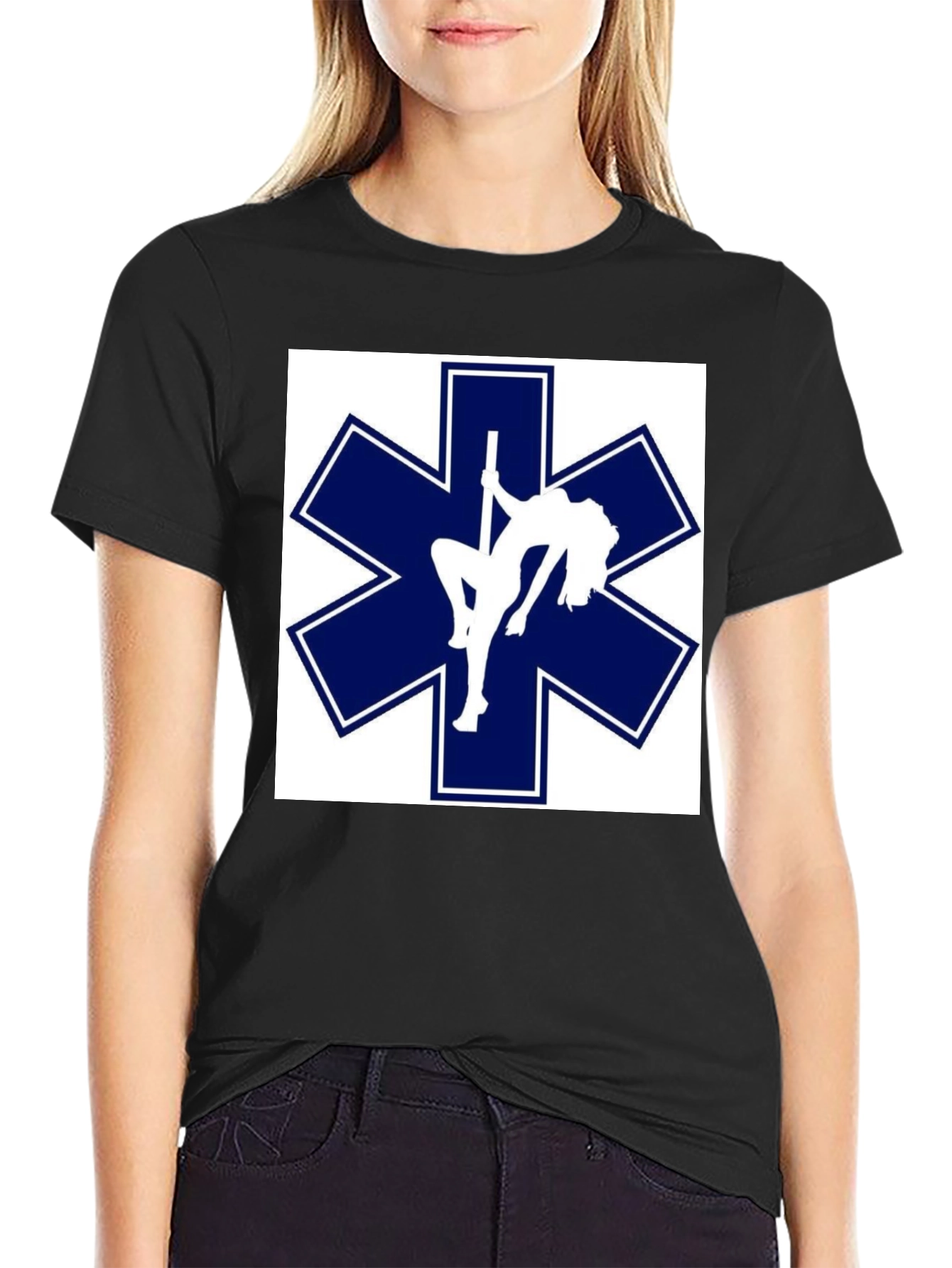 Black Star of Life Pole Dancer T-Shirt Funny EMT EMS Paramedic Tee view 2