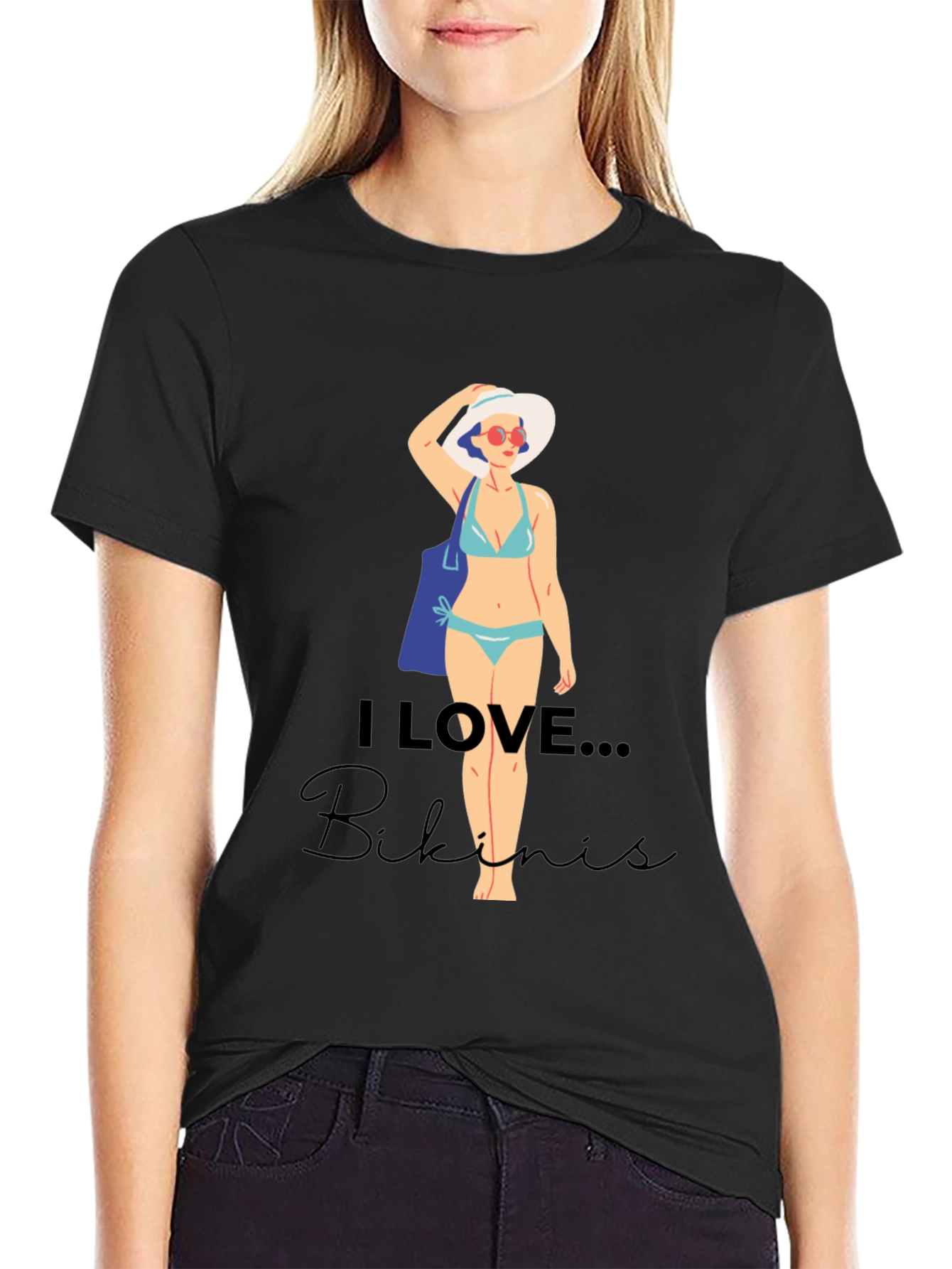 Black I Love Bikinis Graphic Tee - Casual Summer Style view 2