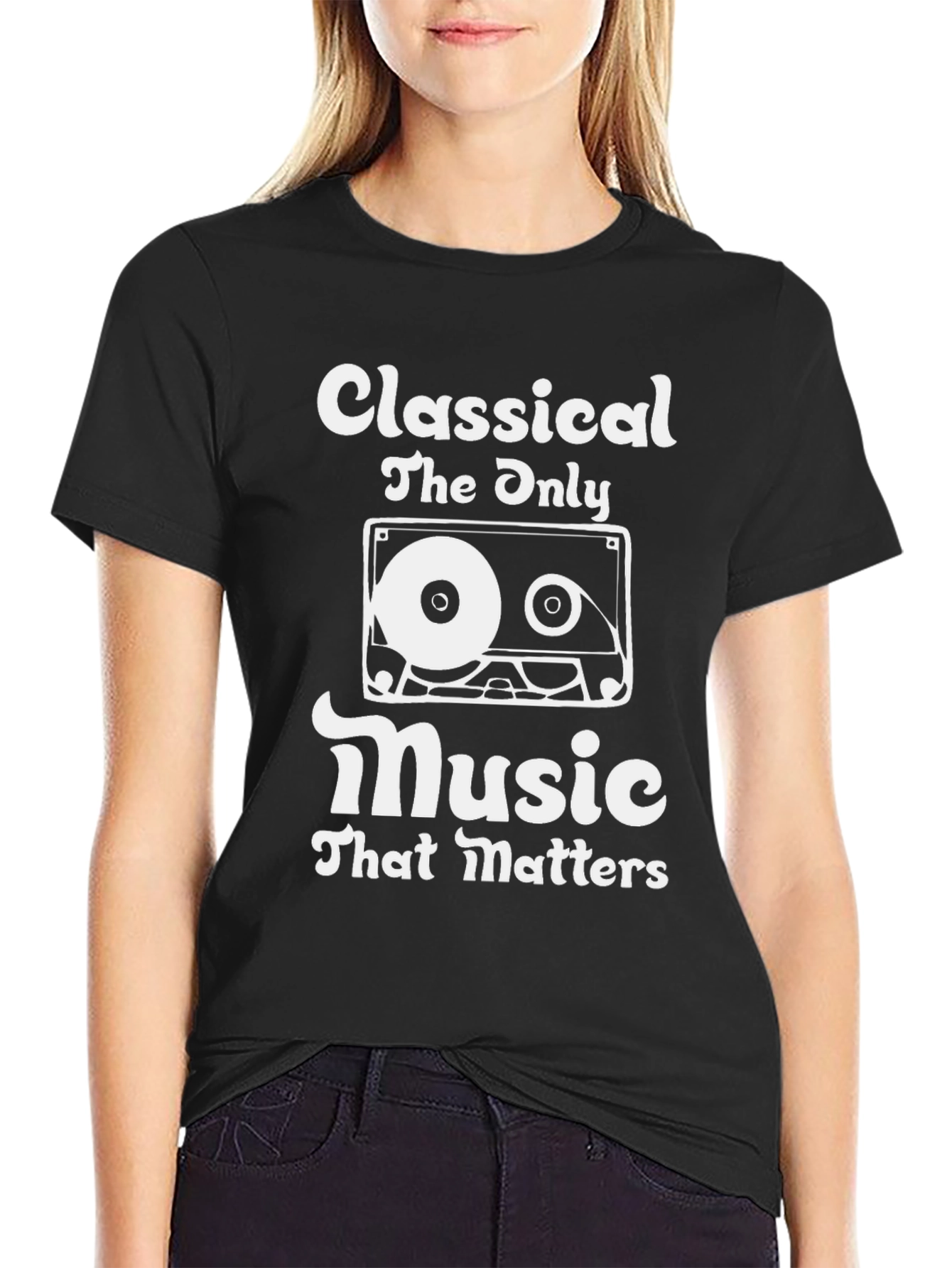 Black Classical Music T-Shirt - Retro Cassette Graphic Tee view 2
